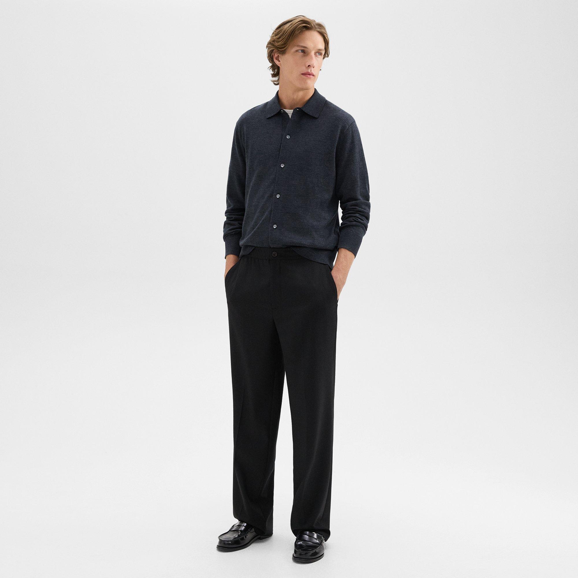 THEORY WIDE-LEG DRAWSTRING PANT IN STRETCH FLANNEL 