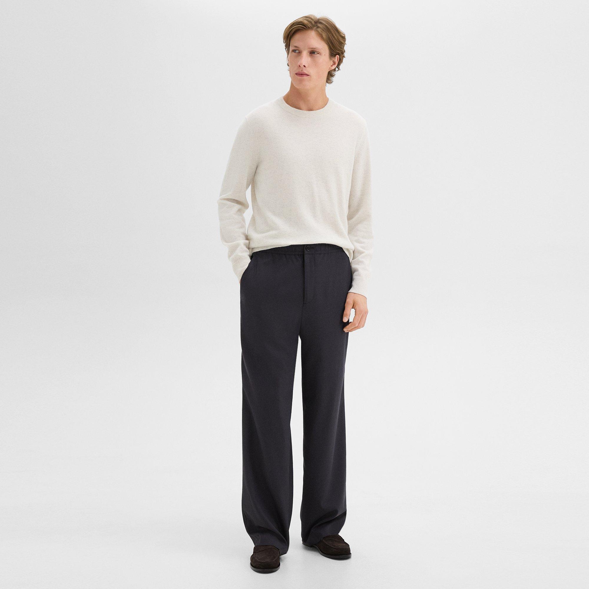 THEORY WIDE-LEG DRAWSTRING PANT IN STRETCH FLANNEL 