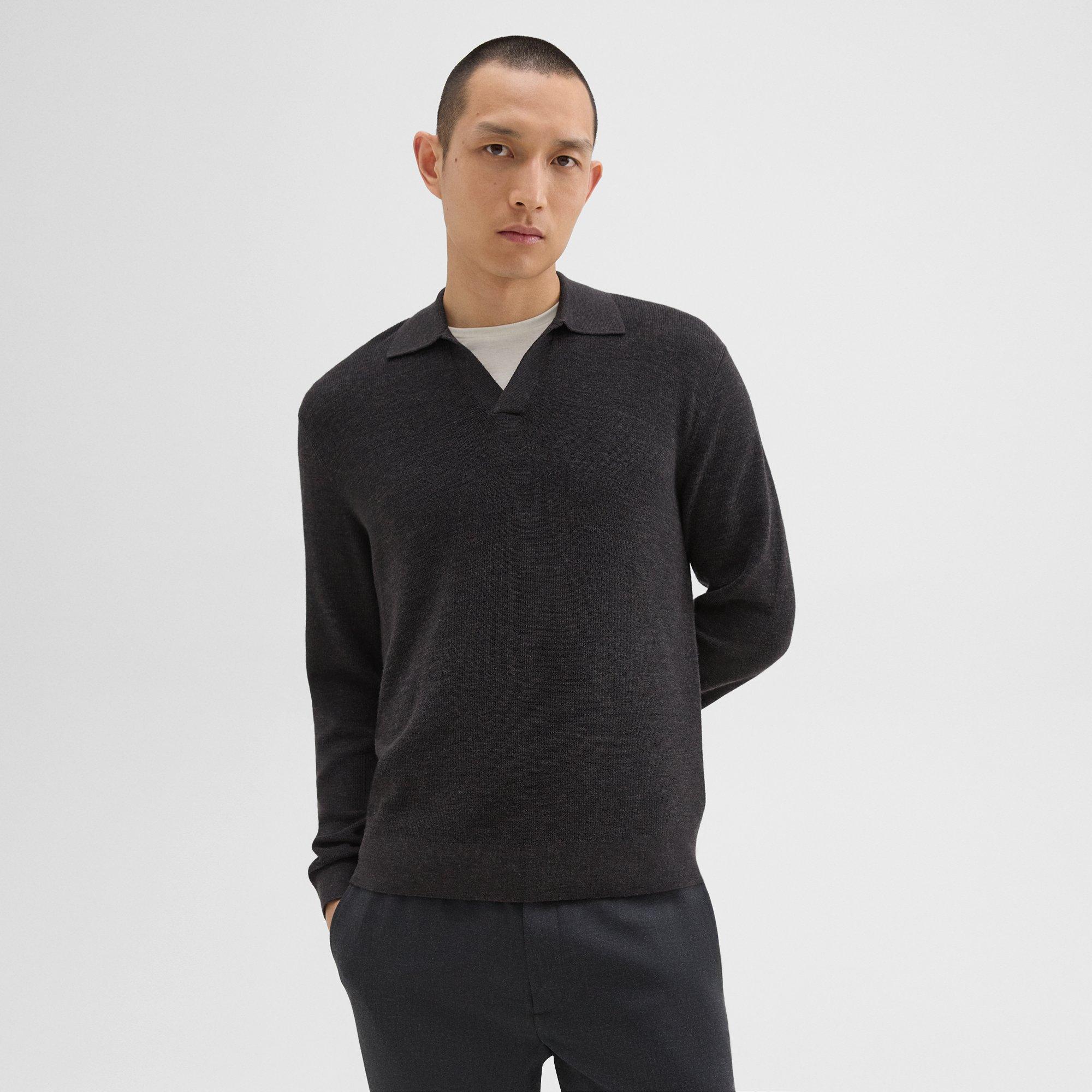 Theory Johnny Collar Sweater In Merino Wool In Mink Melange
