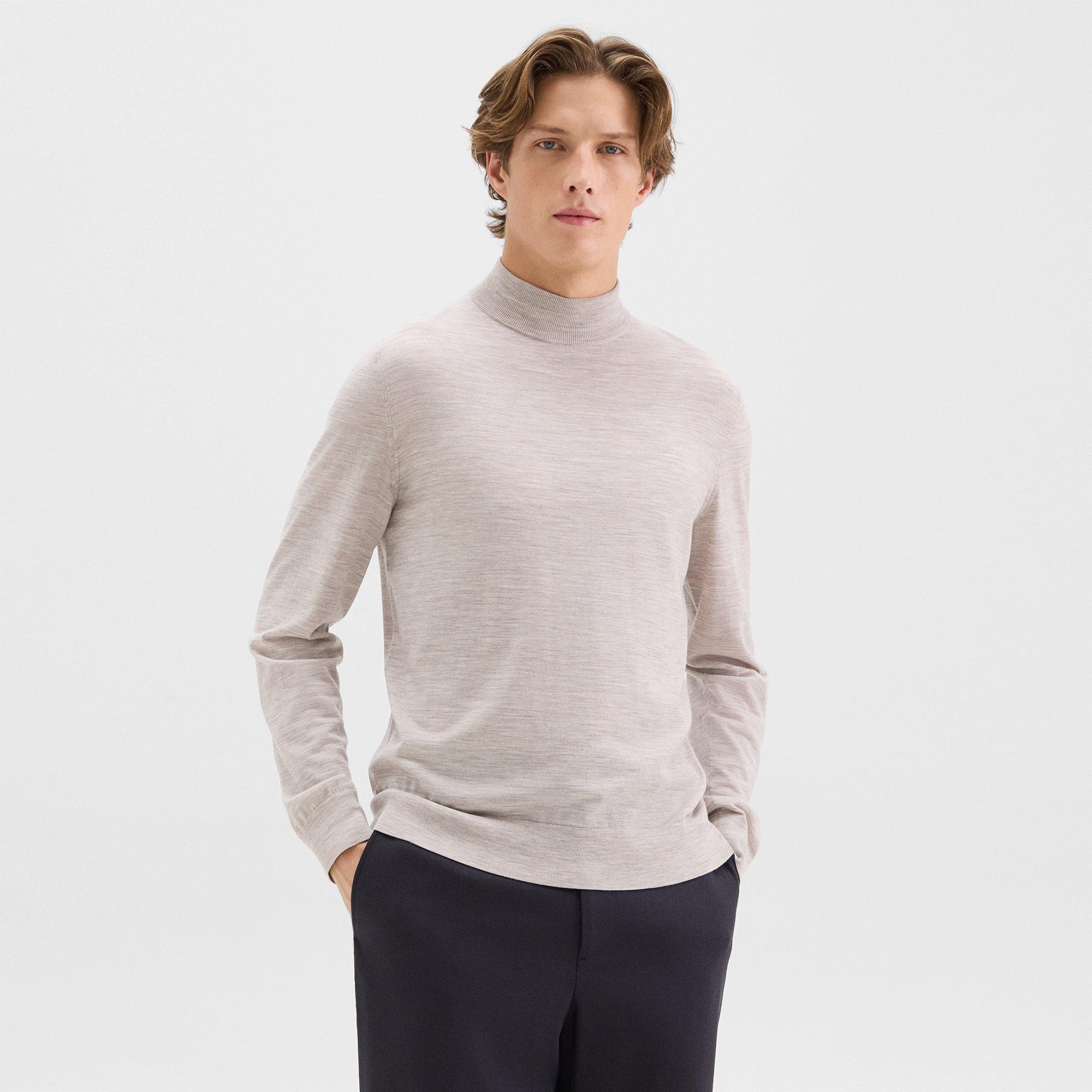 Theory Mock Neck Sweater In Regal Wool In Light Heather Barley