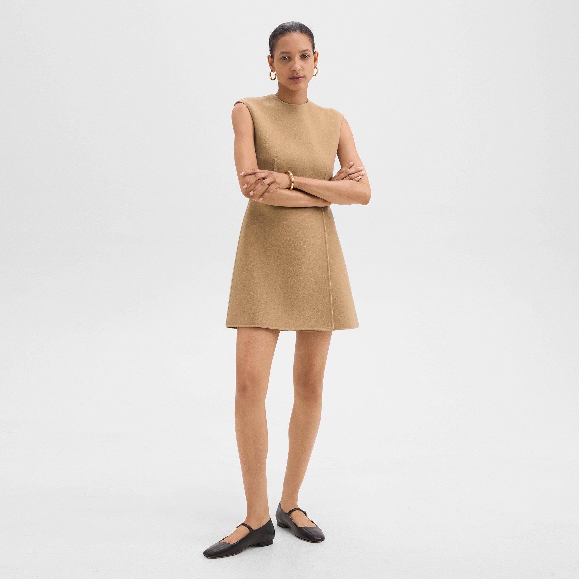 Theory Mini Wrap Dress In Double-face Wool-cashmere In New Camel