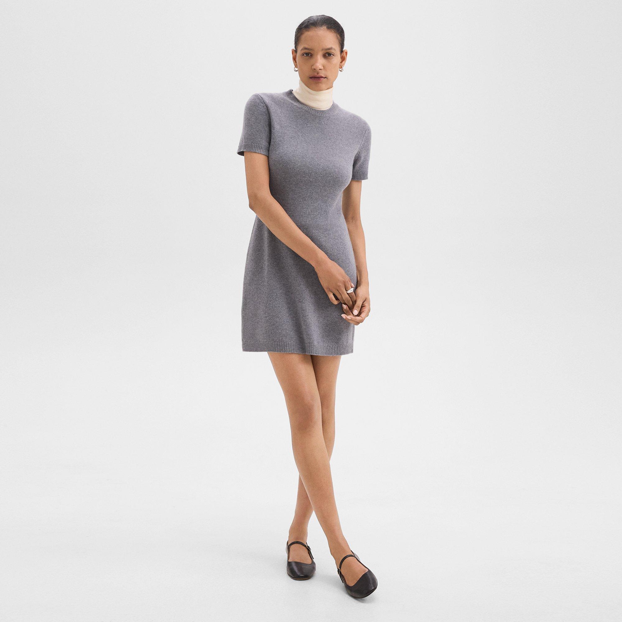 Theory Crewneck Felted Wool-cashmere Mini Sweater Dress In Ash Melange