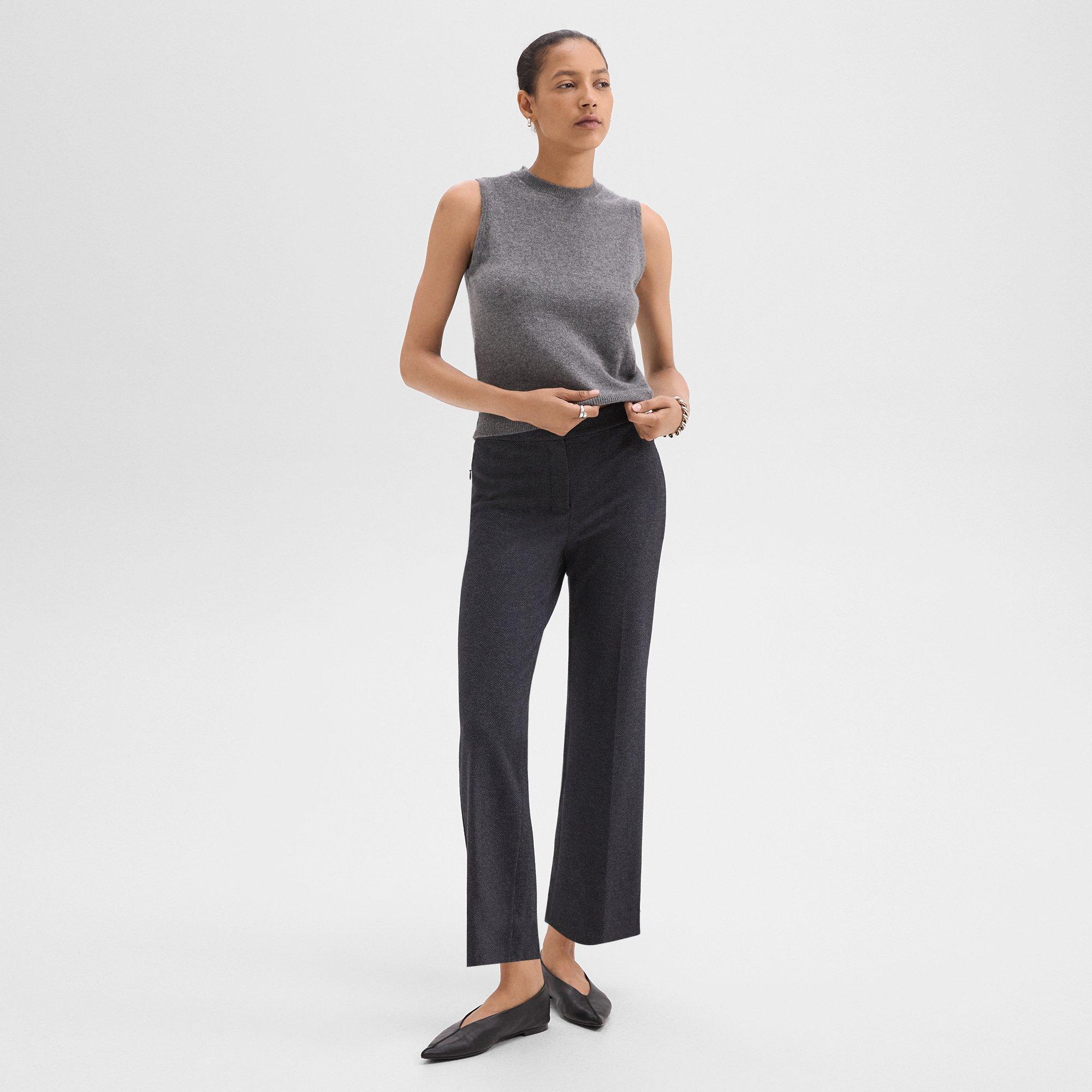 Theory Kick Pant In Herringbone Knit In Charcoal Melange