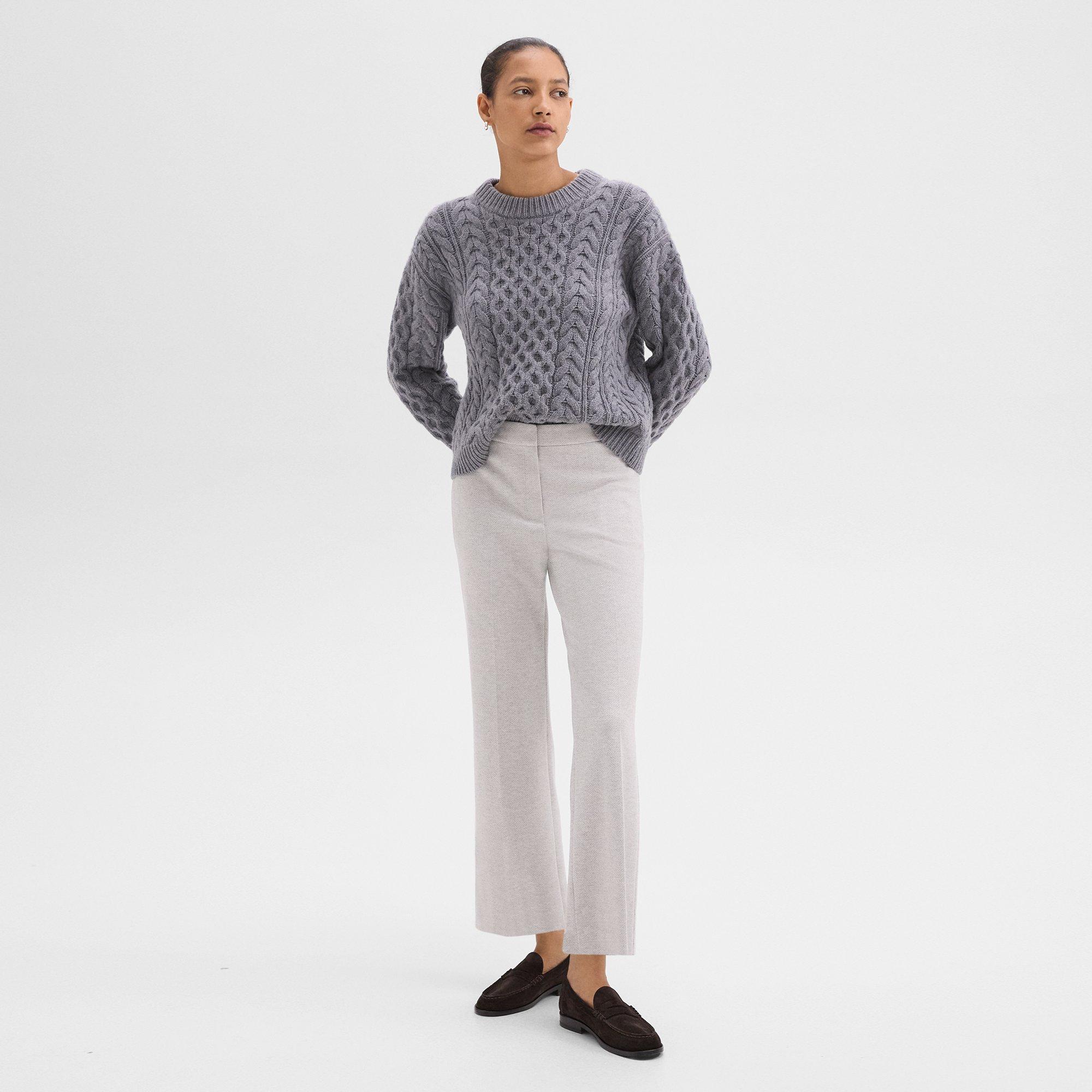 Theory Kick Pant In Herringbone Knit In Light Grey Melange