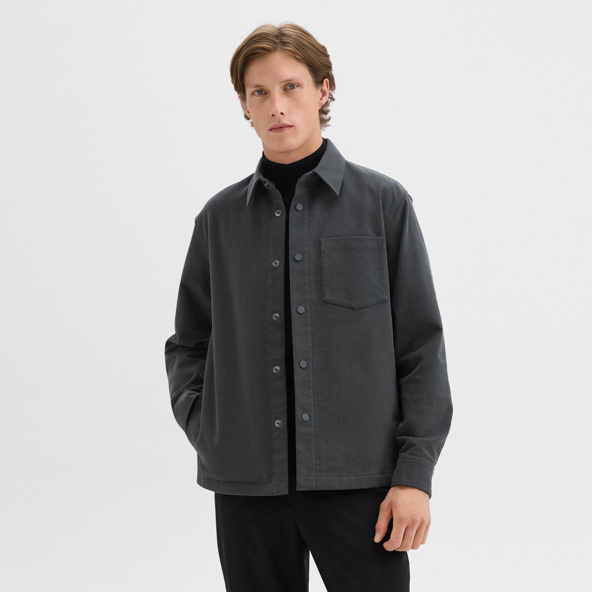 Theory Shirt Jacket In Moleskin Twill In Graphite