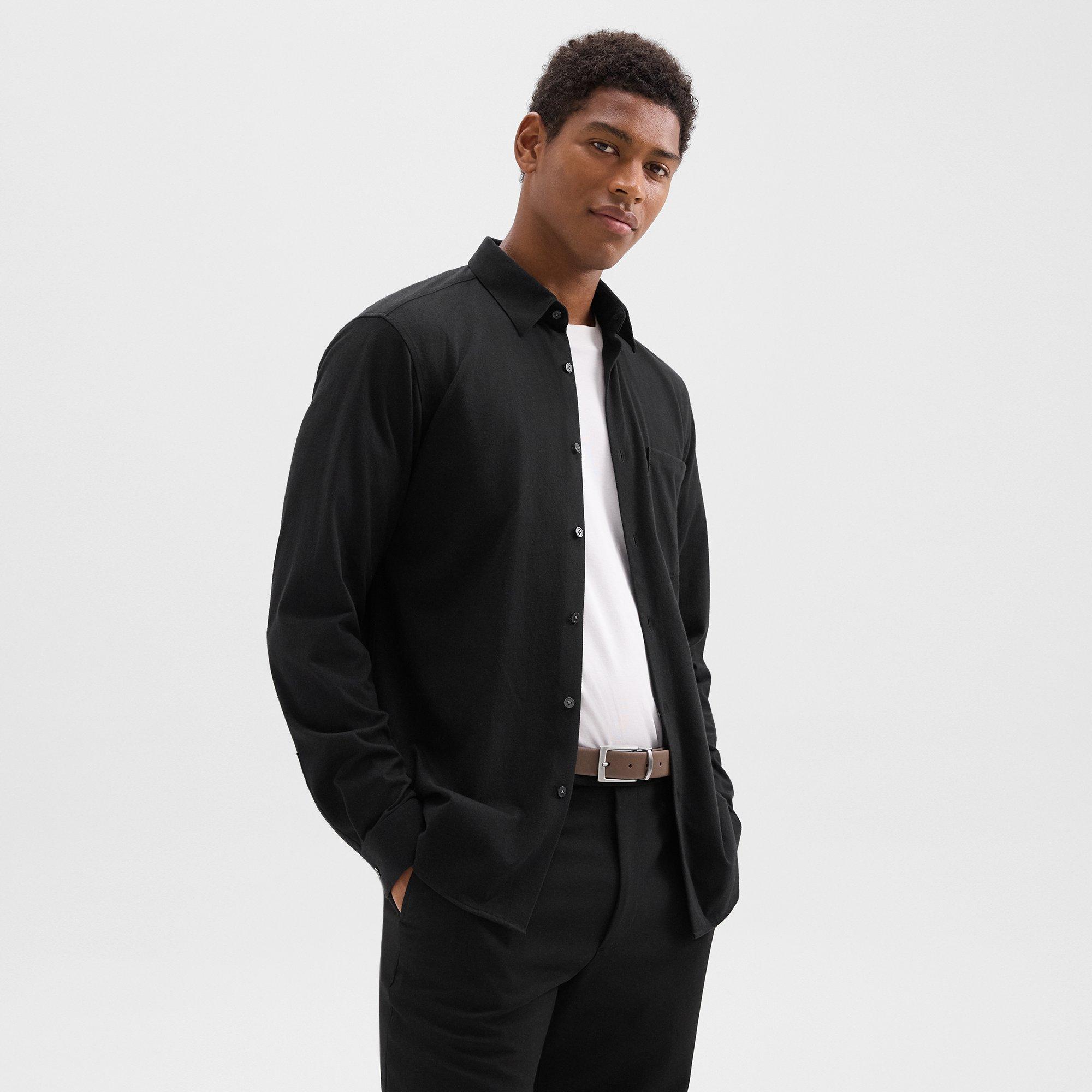 Theory Irving Pocket Shirt In Brushed Structure Knit In Black
