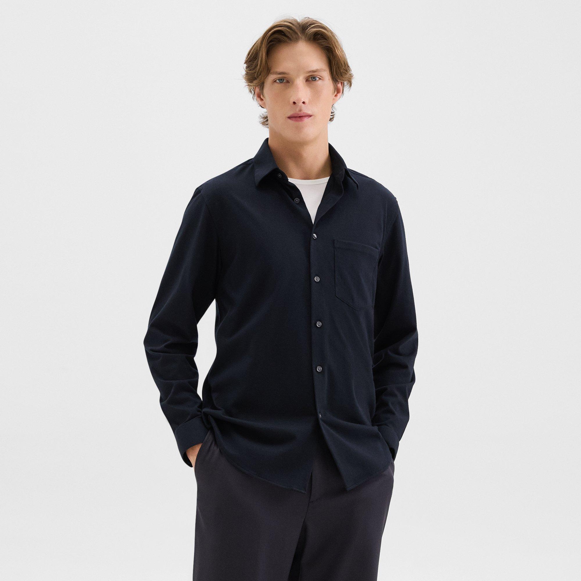 Theory Irving Pocket Shirt In Brushed Structure Knit In Eclipse