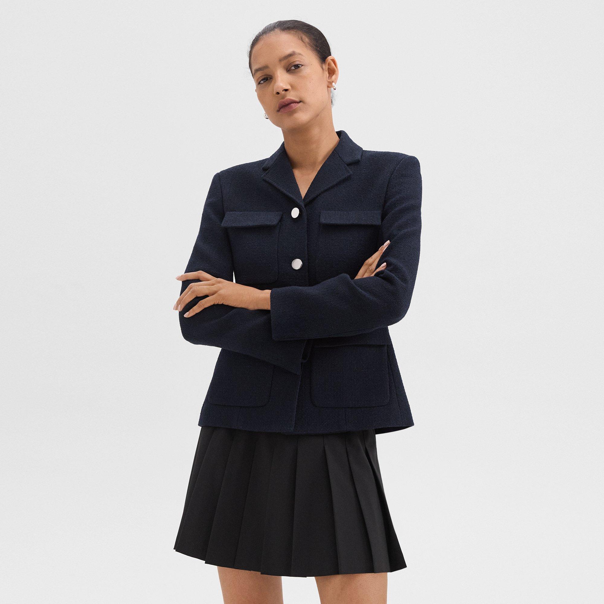 Theory Military Jacket In Tweed In Navy Multi
