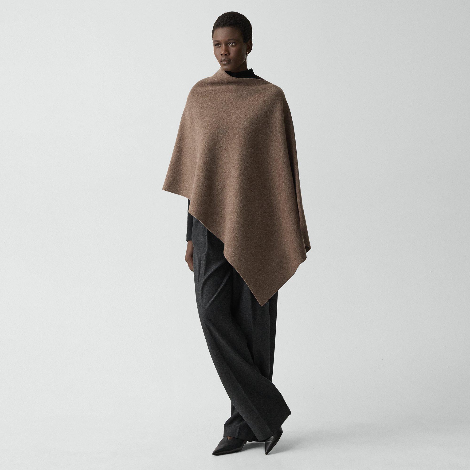 Theory Draped Poncho In Felted Wool-cashmere In Brown
