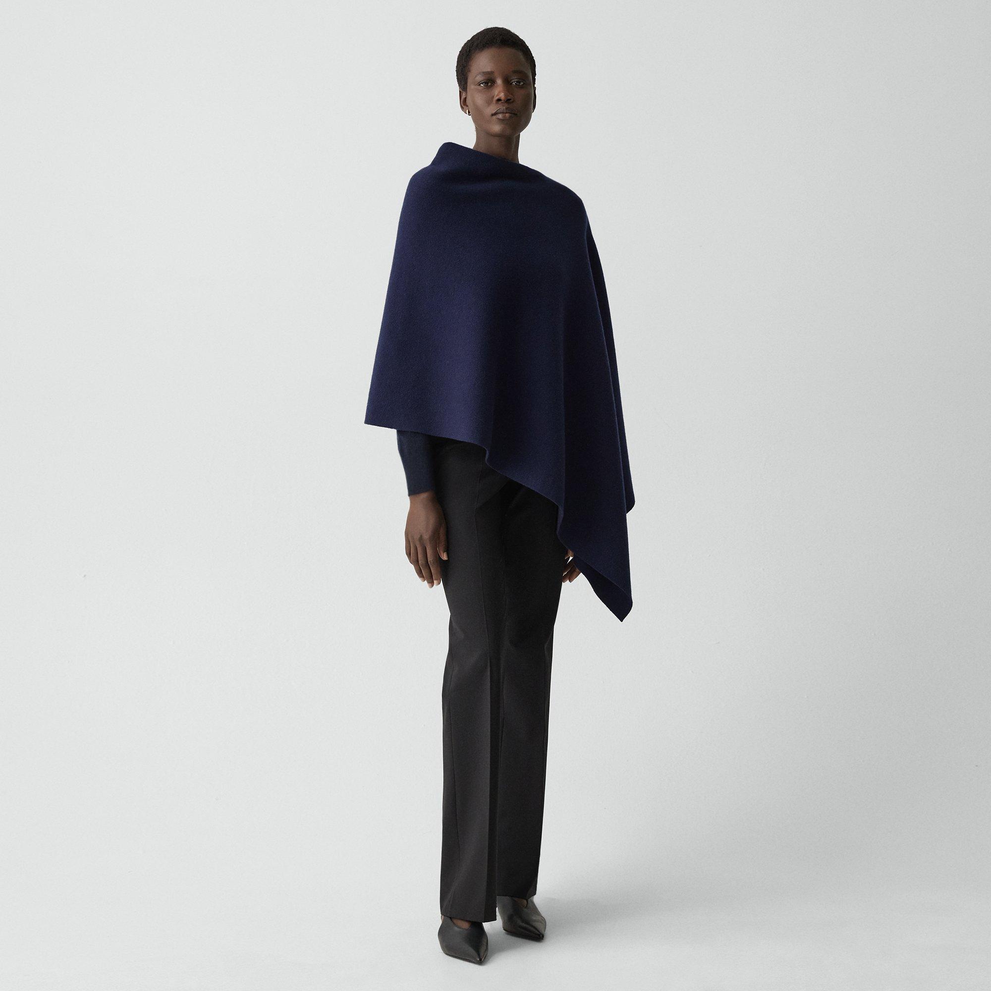 Theory Draped Poncho In Felted Wool-cashmere In Blue