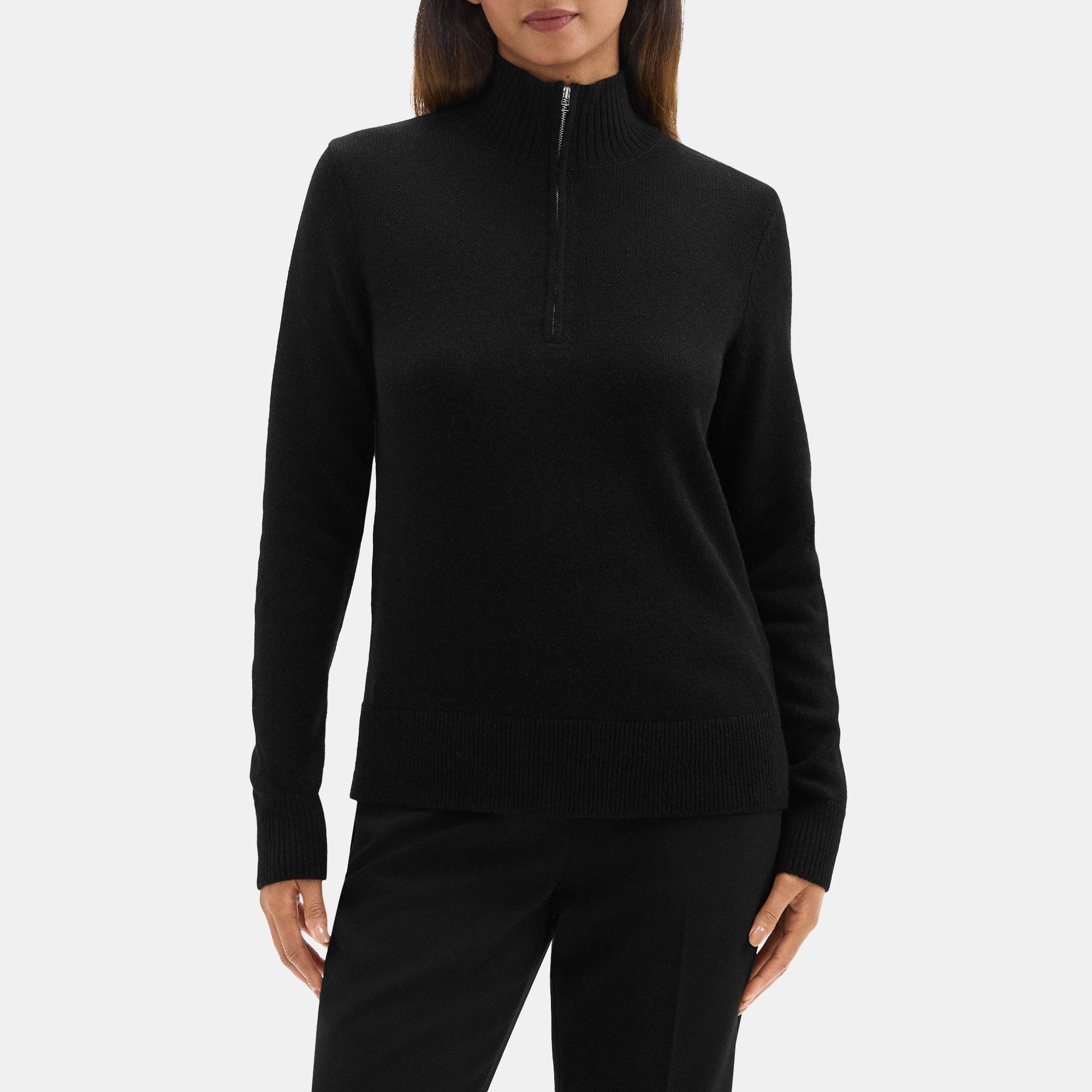 Theory Half-zip Turtleneck Sweater In Wool In Black