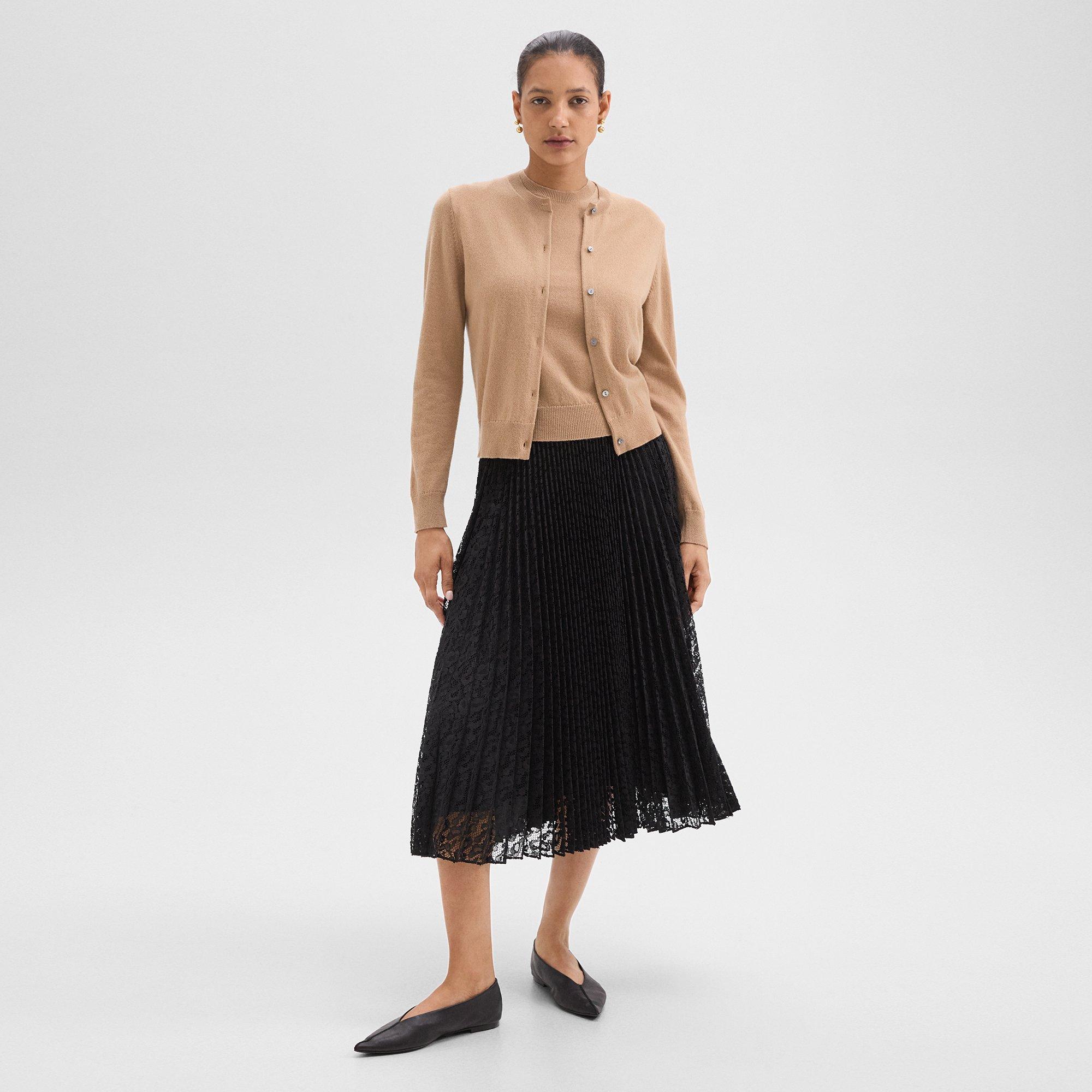 Theory Pleated Midi Skirt In Leopard Lace In Black