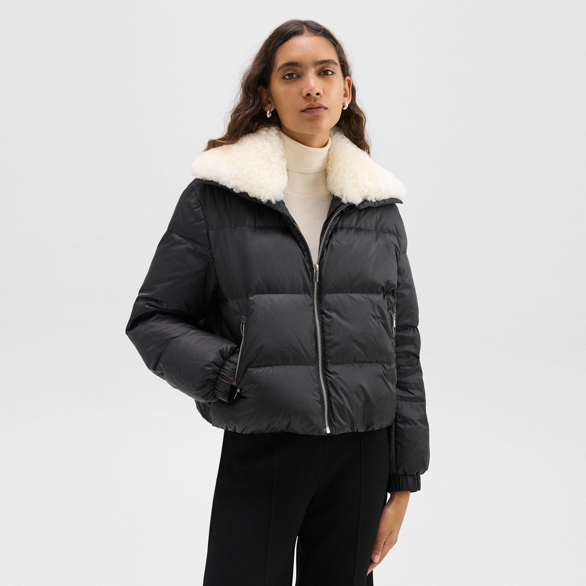 Shearling-Trimmed Puffer Jacket in Recycled Nylon
