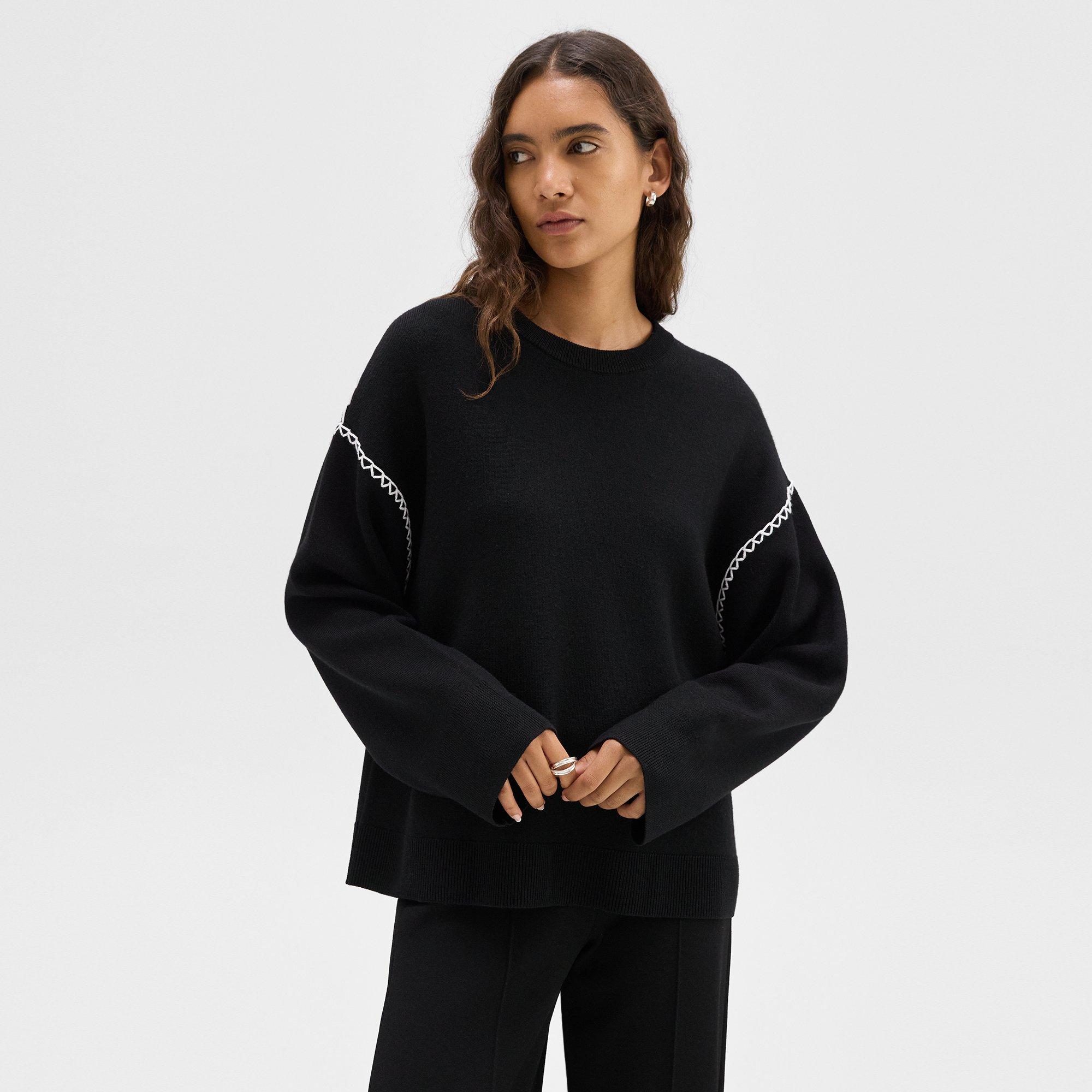 Theory Blanket Stitch Sweater In Merino Wool In Black/white
