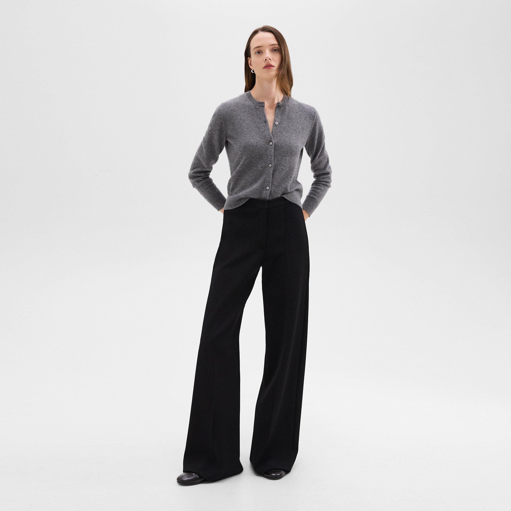 Shop Theory High-waist Wide-leg Pant In Crepe Knit In Black