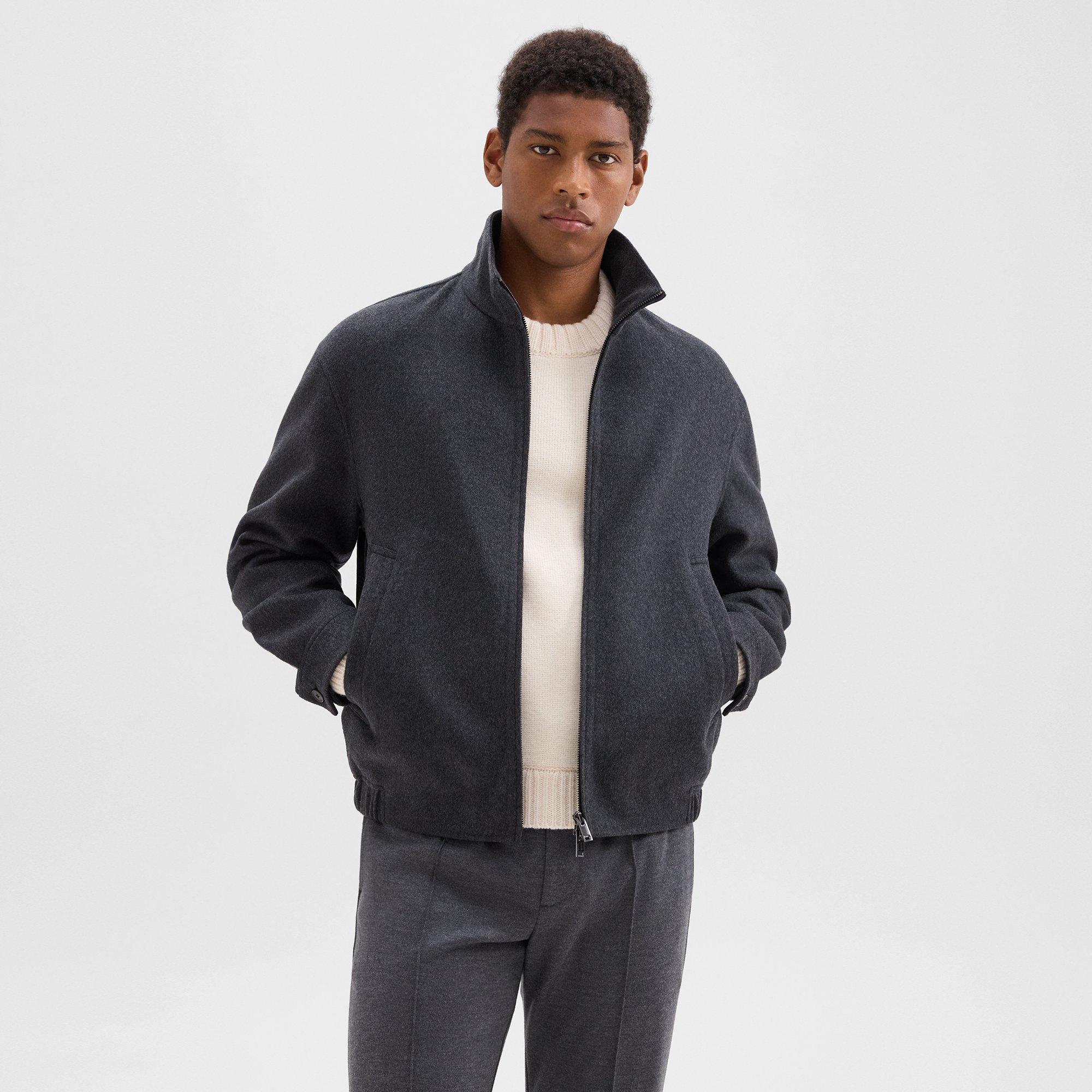 Theory Straight Jacket In Double-face Wool-cashmere In Dark Charcoal Melange