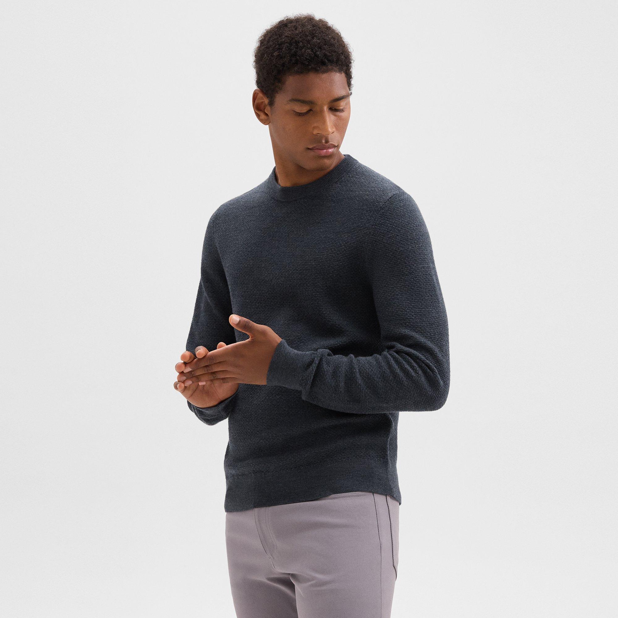 Theory Maden Crewneck Sweater In Merino Wool In Charcoal Melange