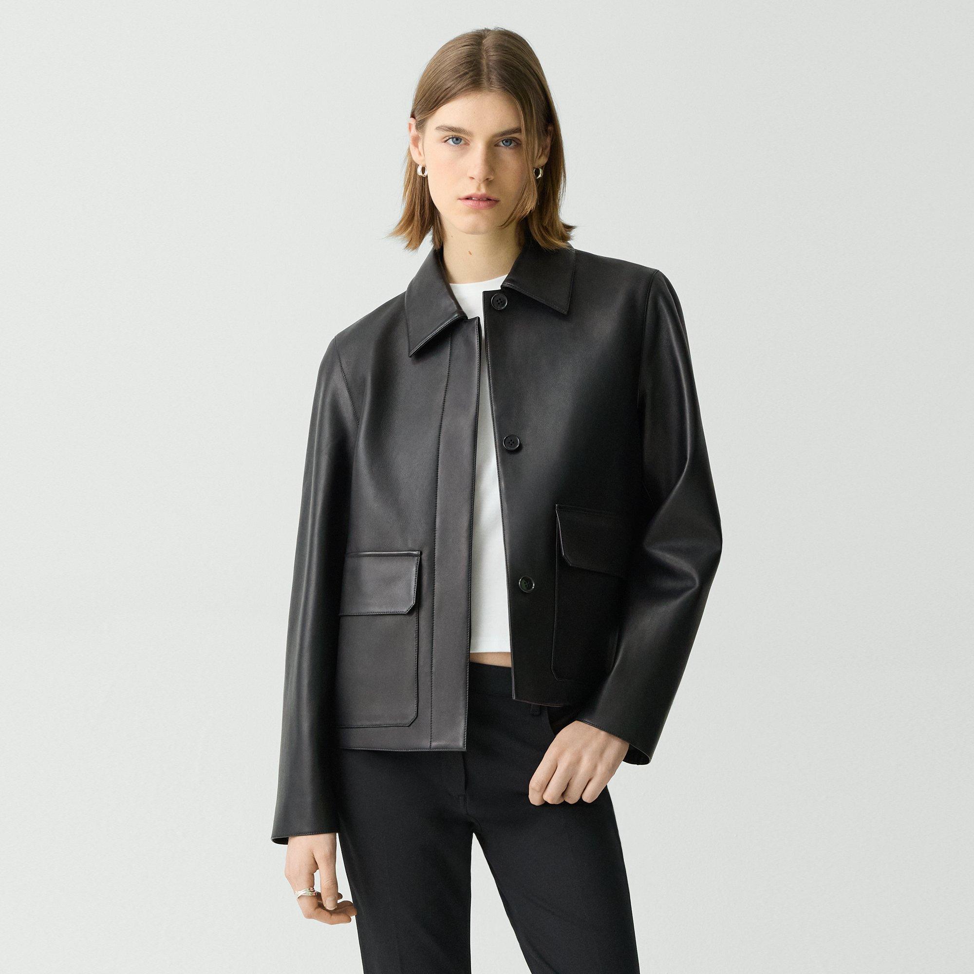 Theory Boxy Jacket In Leather In Black