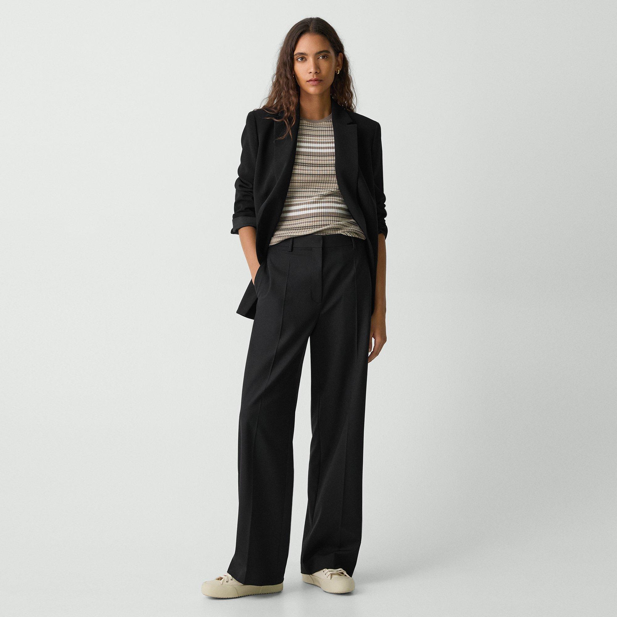 Theory Straight Pant In Good Wool In Black