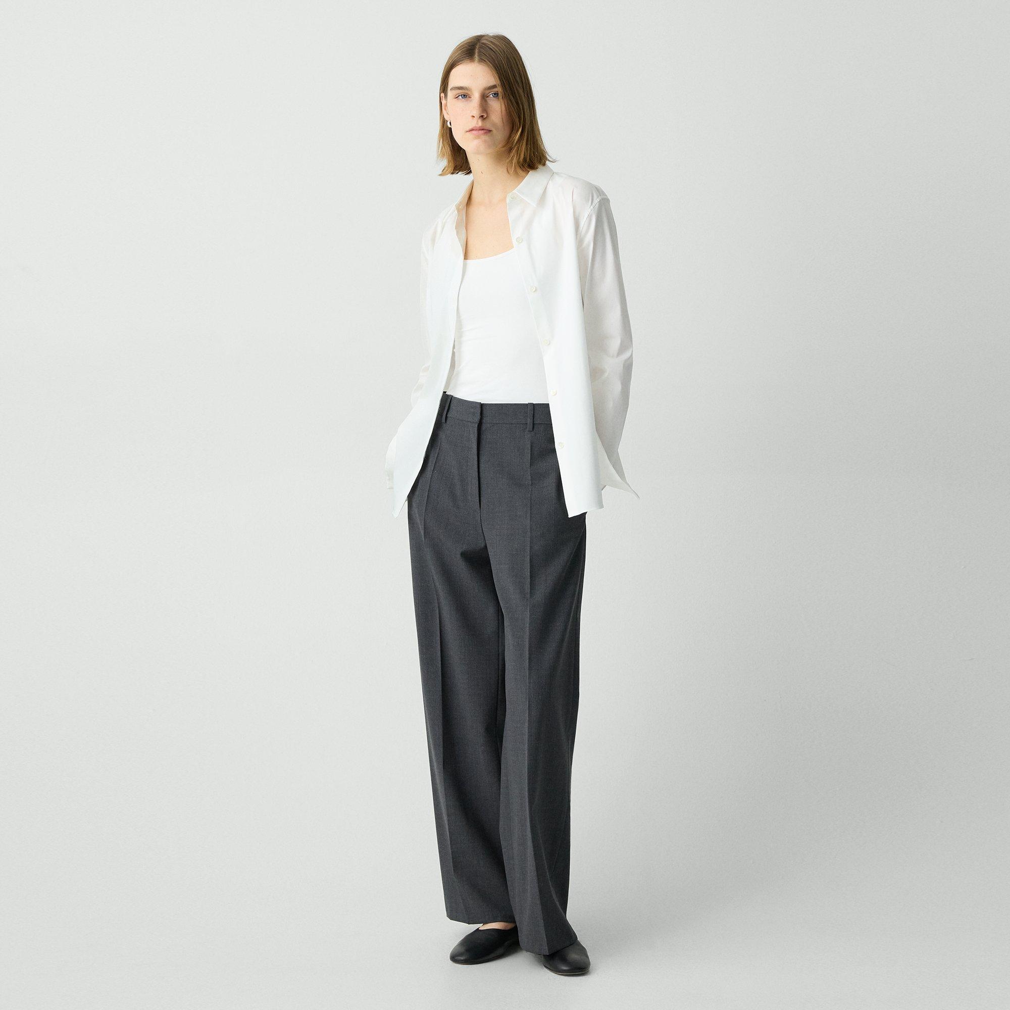 Theory Straight Pant In Good Wool In Charcoal Melange