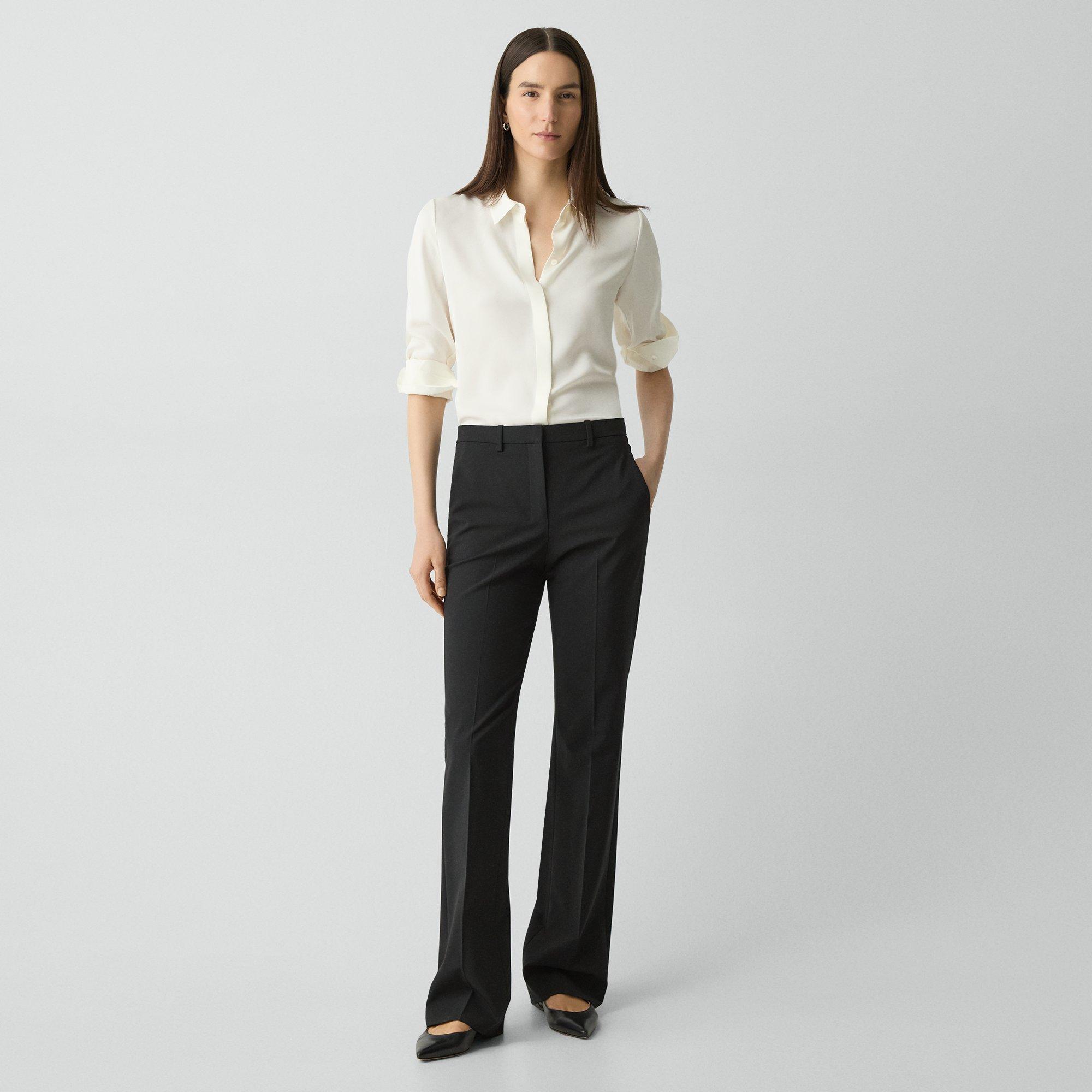 Theory Flared Full-length Pant In Good Wool In Black
