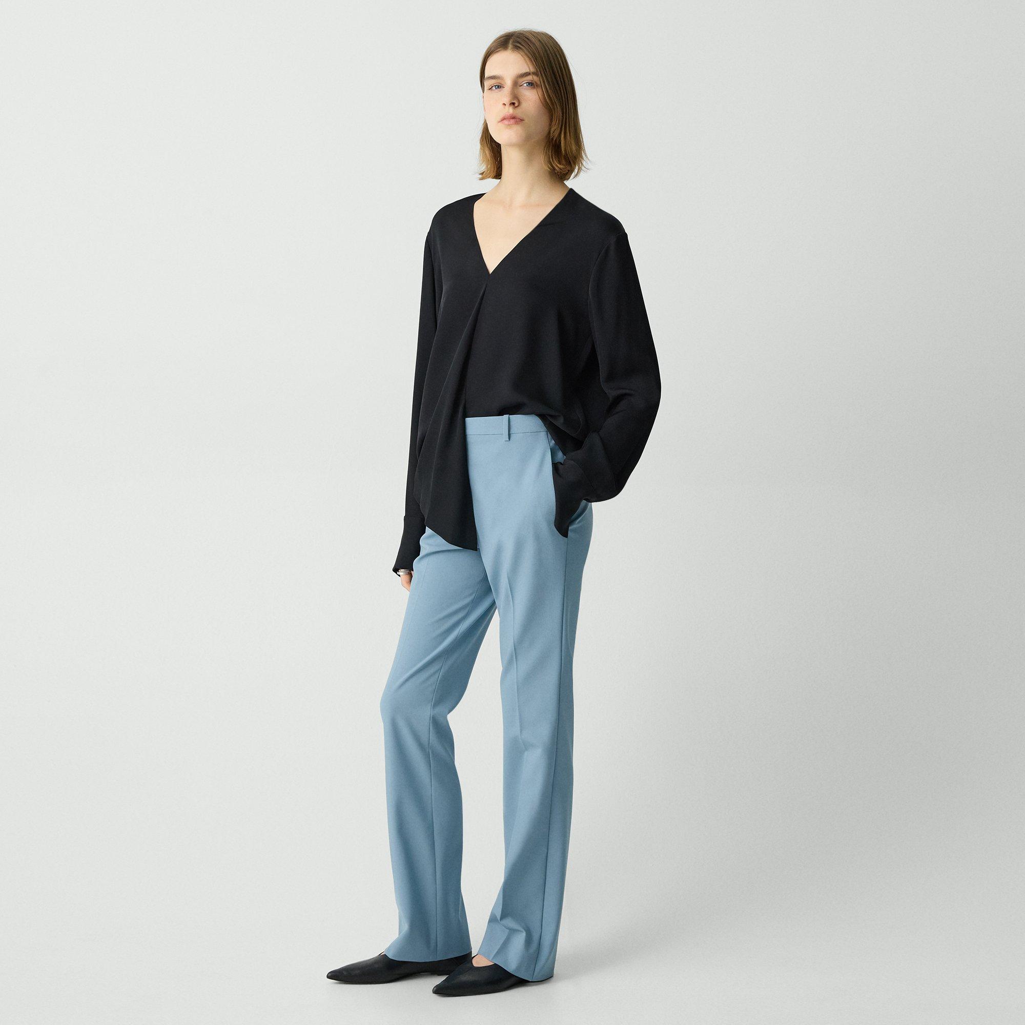 Theory Flared Full-length Pant In Good Wool In Stone Blue