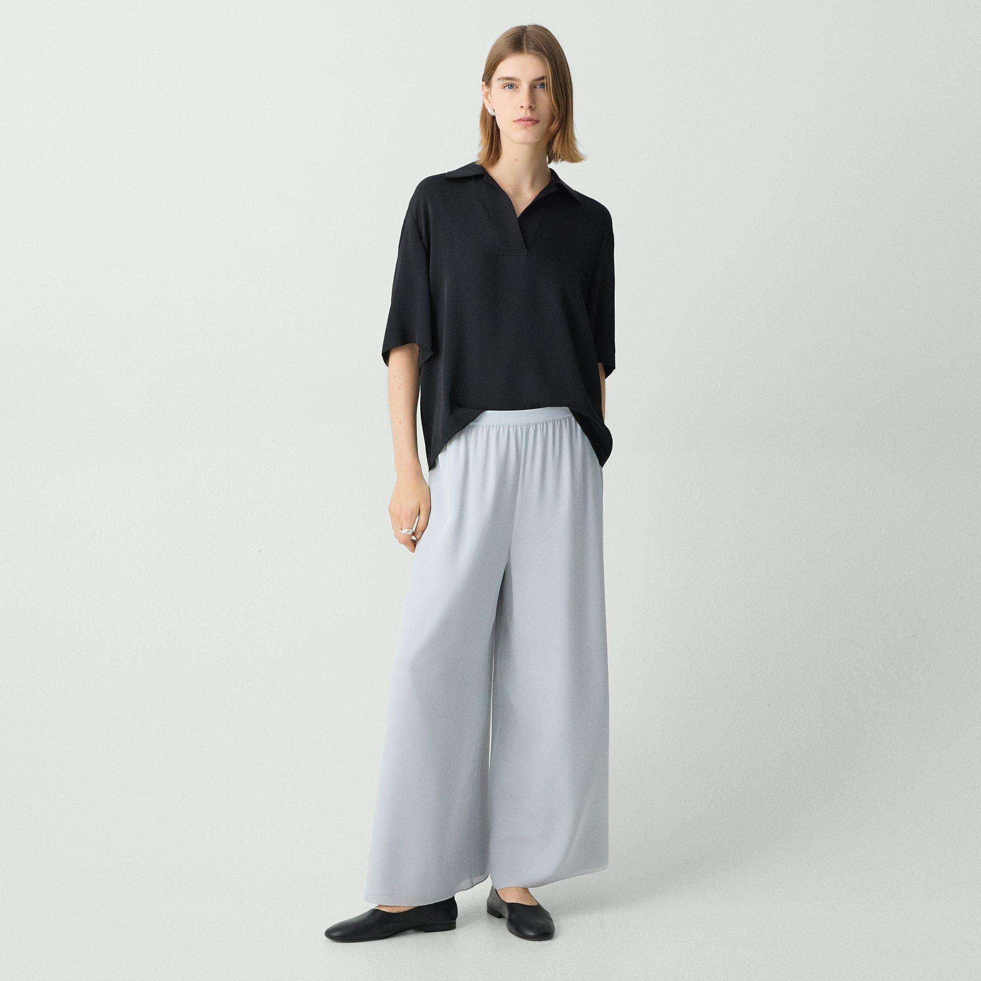 Theory Wide-leg Pant In Silk Georgette In Pearl Blue