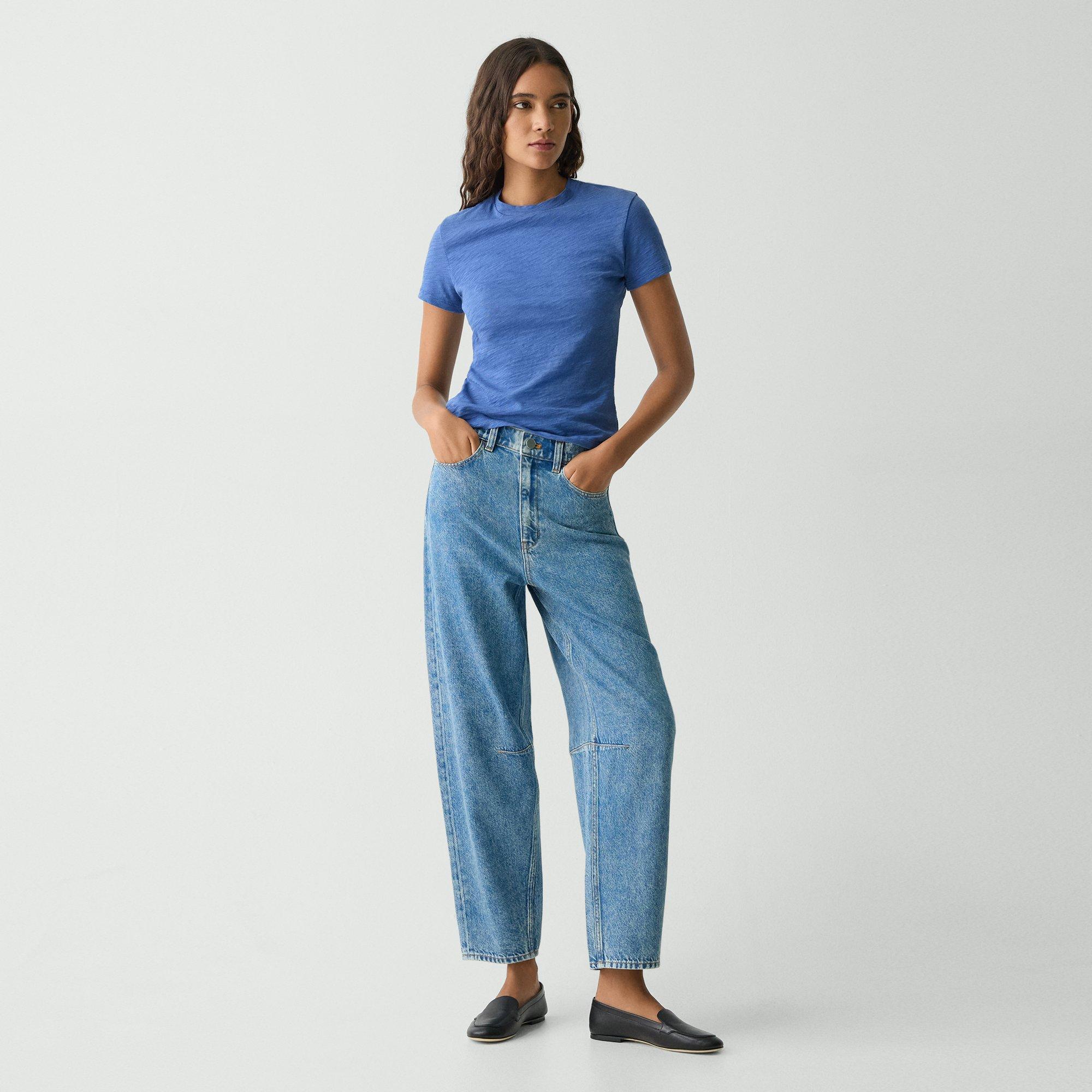 THEORY CROPPED BARREL PANT IN RELAXED DENIM