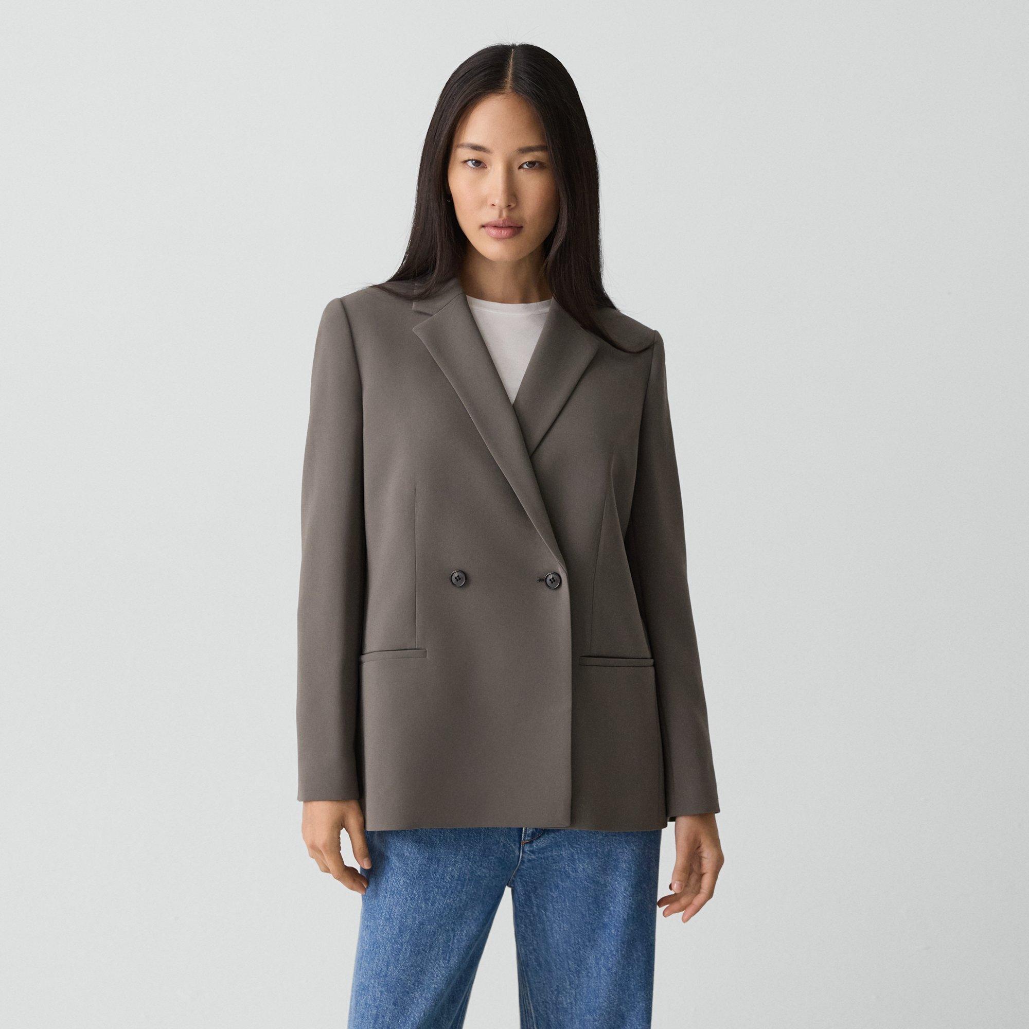 Theory Relaxed Double-breasted Blazer In Admiral Crepe In Gold