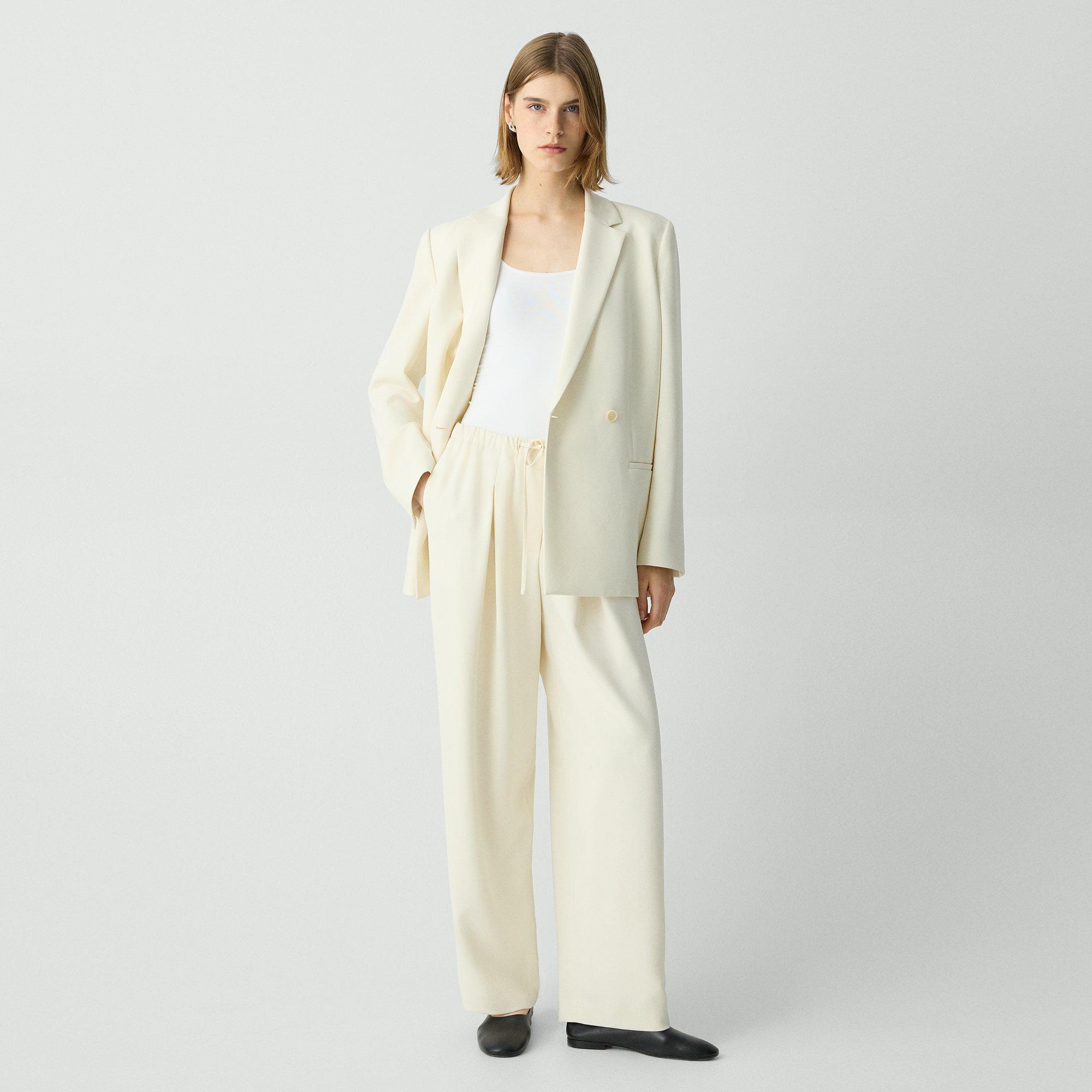Theory Pleated Pull-on Pant In Admiral Crepe In Rice