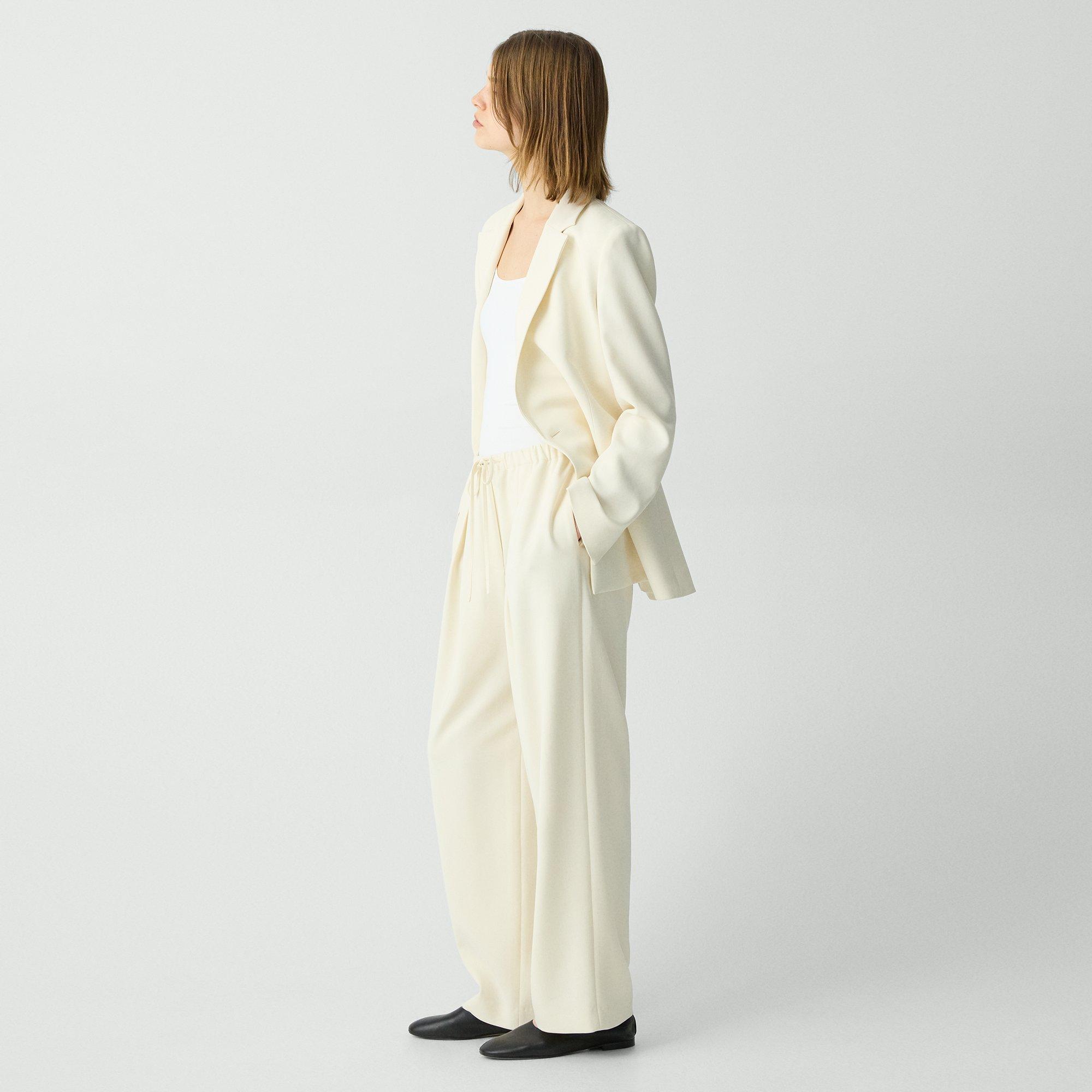 Theory Pleated Pull-on Pant In Admiral Crepe In Rice