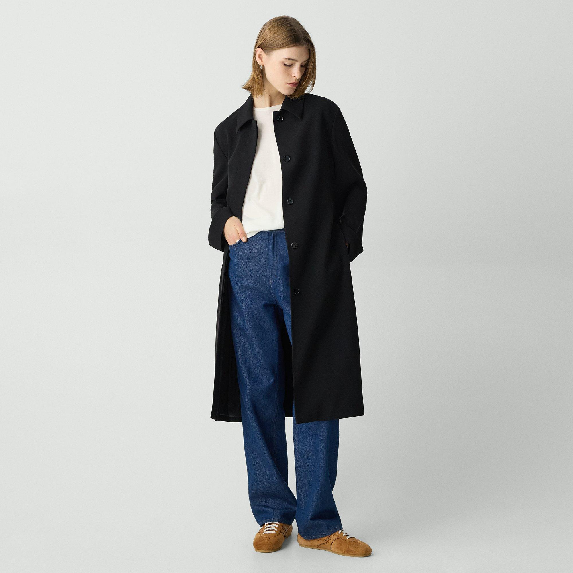 Theory Slim Car Coat In Admiral Crepe In Black