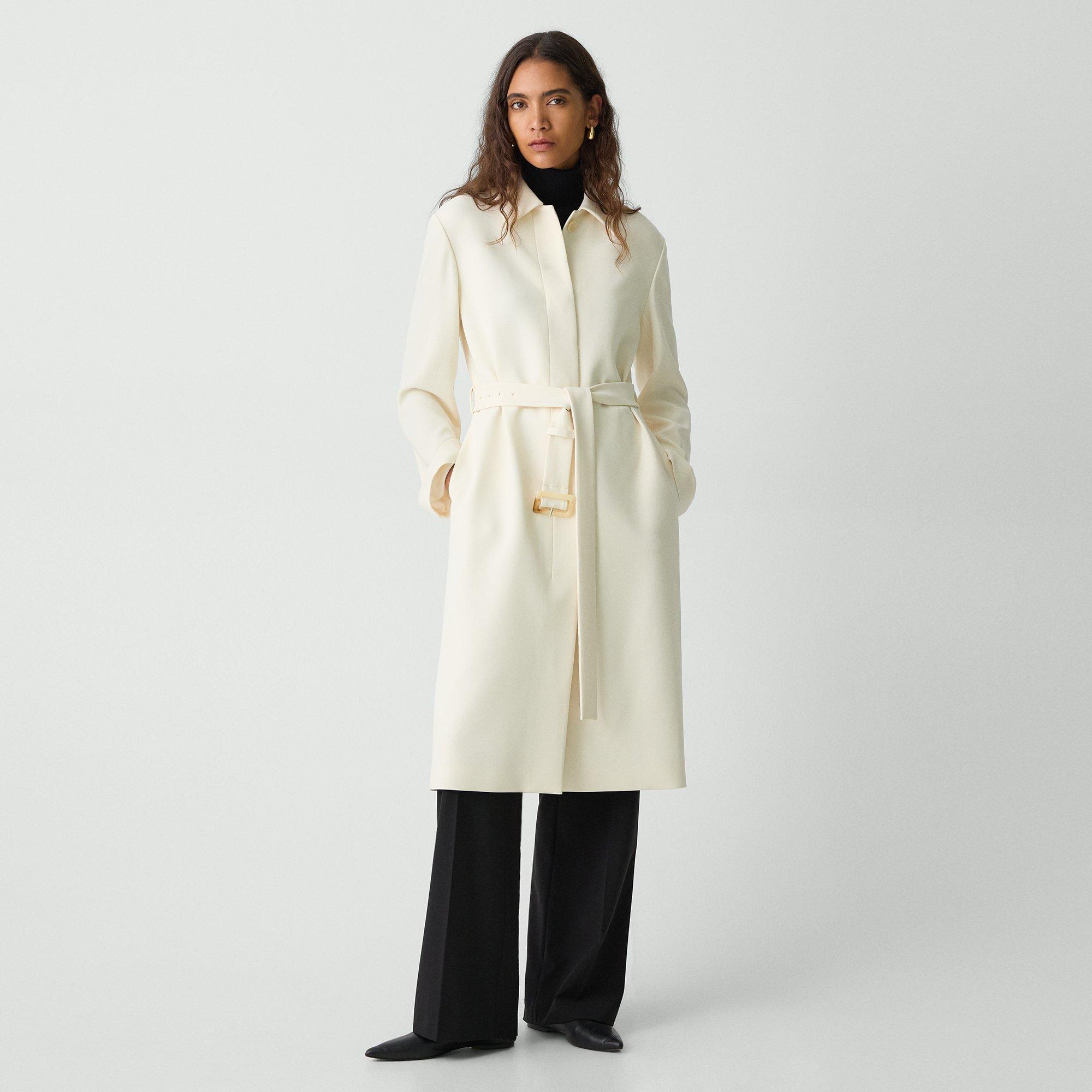 Theory Slim Car Coat In Admiral Crepe In Rice