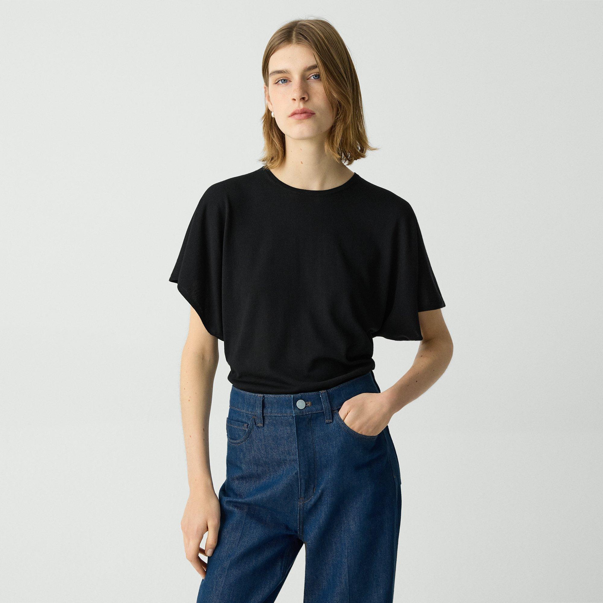 THEORY FLUTTER SLEEVE TOP IN REGAL WOOL 