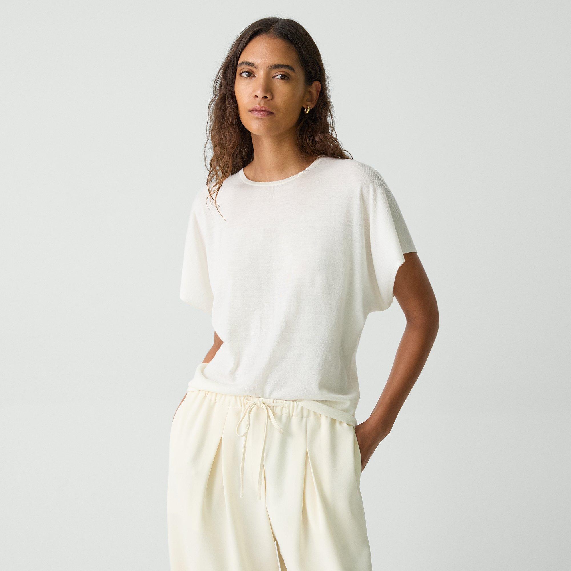 Theory Flutter Sleeve Top In Regal Wool In New Ivory