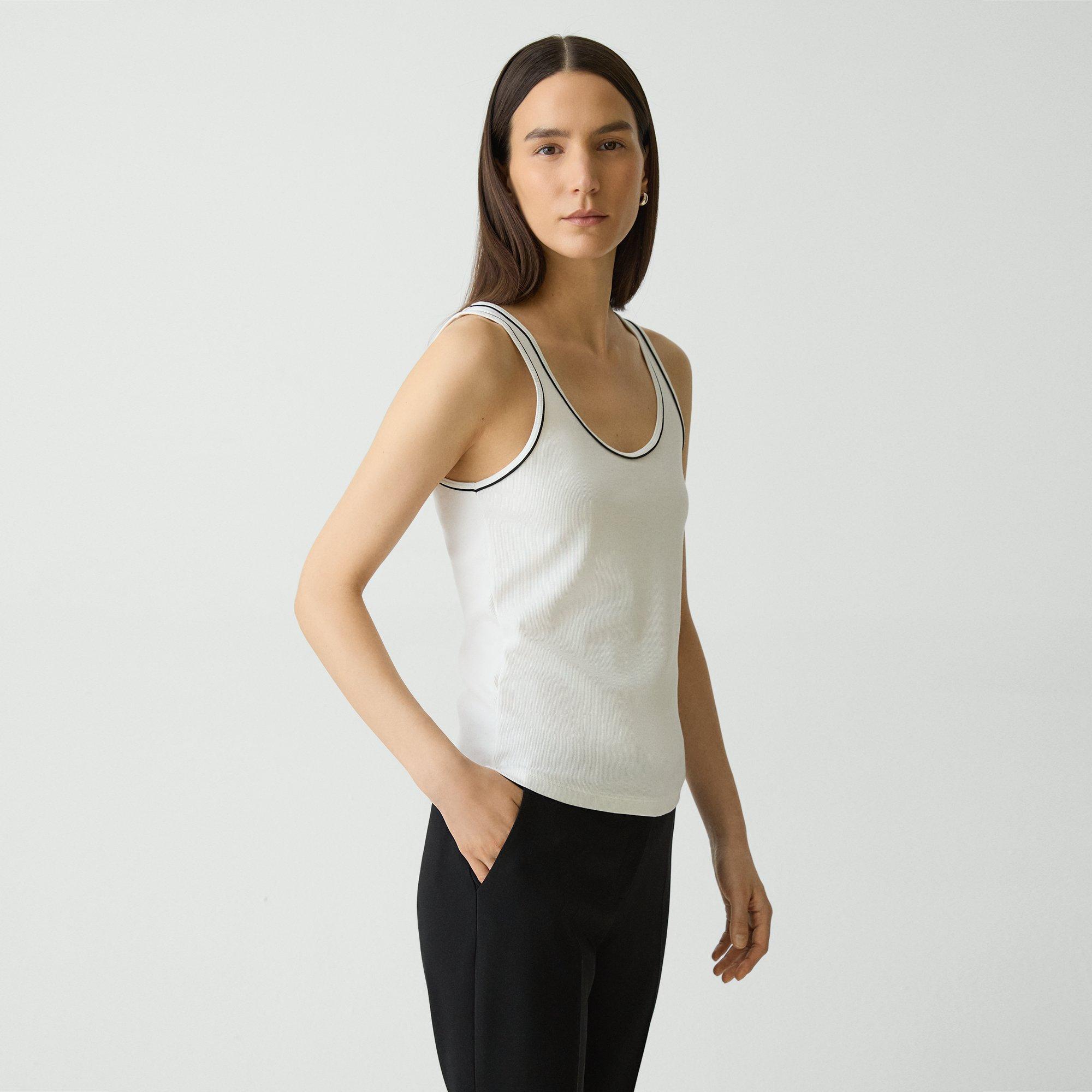 Theory Scoop Neck Tank Top In Compact Stretch Knit In Ivory