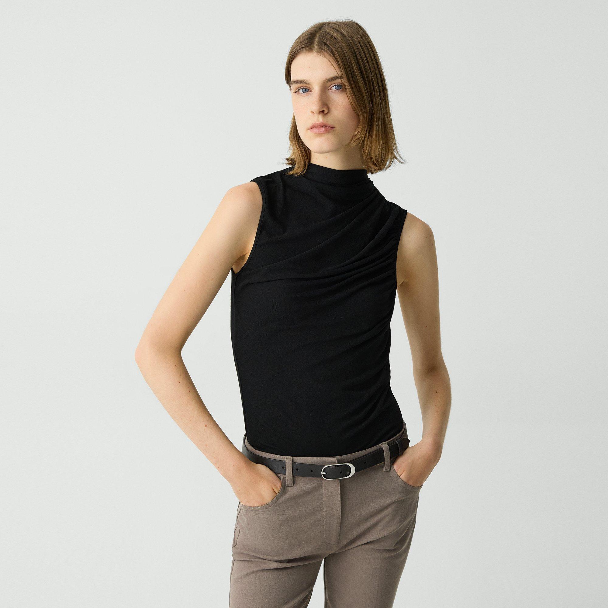 Theory Draped Sleeveless Top In Ribbed Viscose In Black
