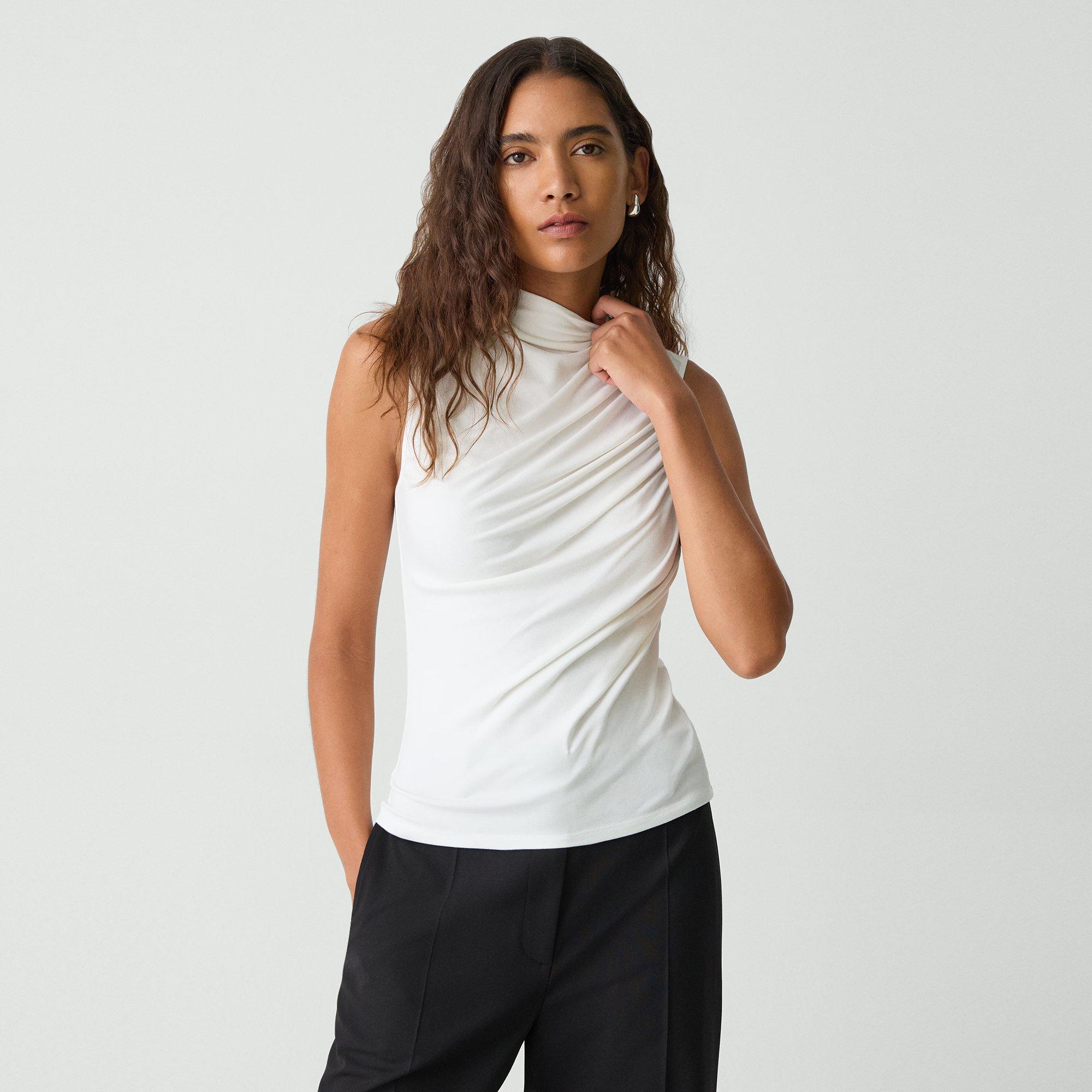 Theory Draped Sleeveless Top In Ribbed Viscose In Ivory