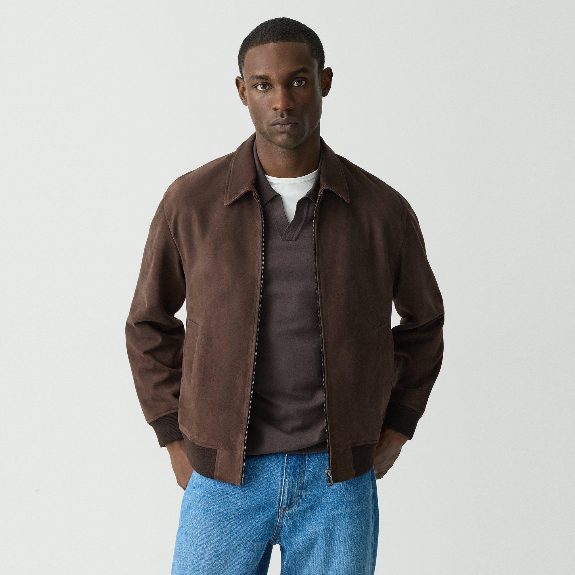 Theory Wyatt Zip Jacket In Suede In Dark Mocha