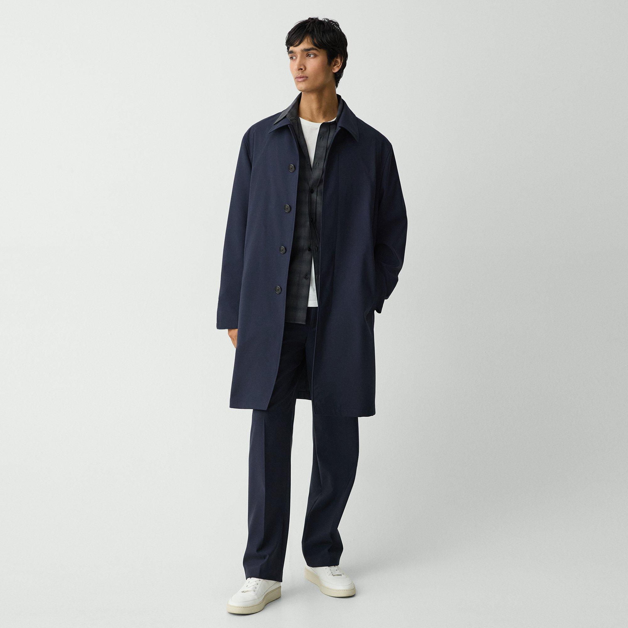 Theory Single-breasted Overcoat In Stretch Wool In Navy