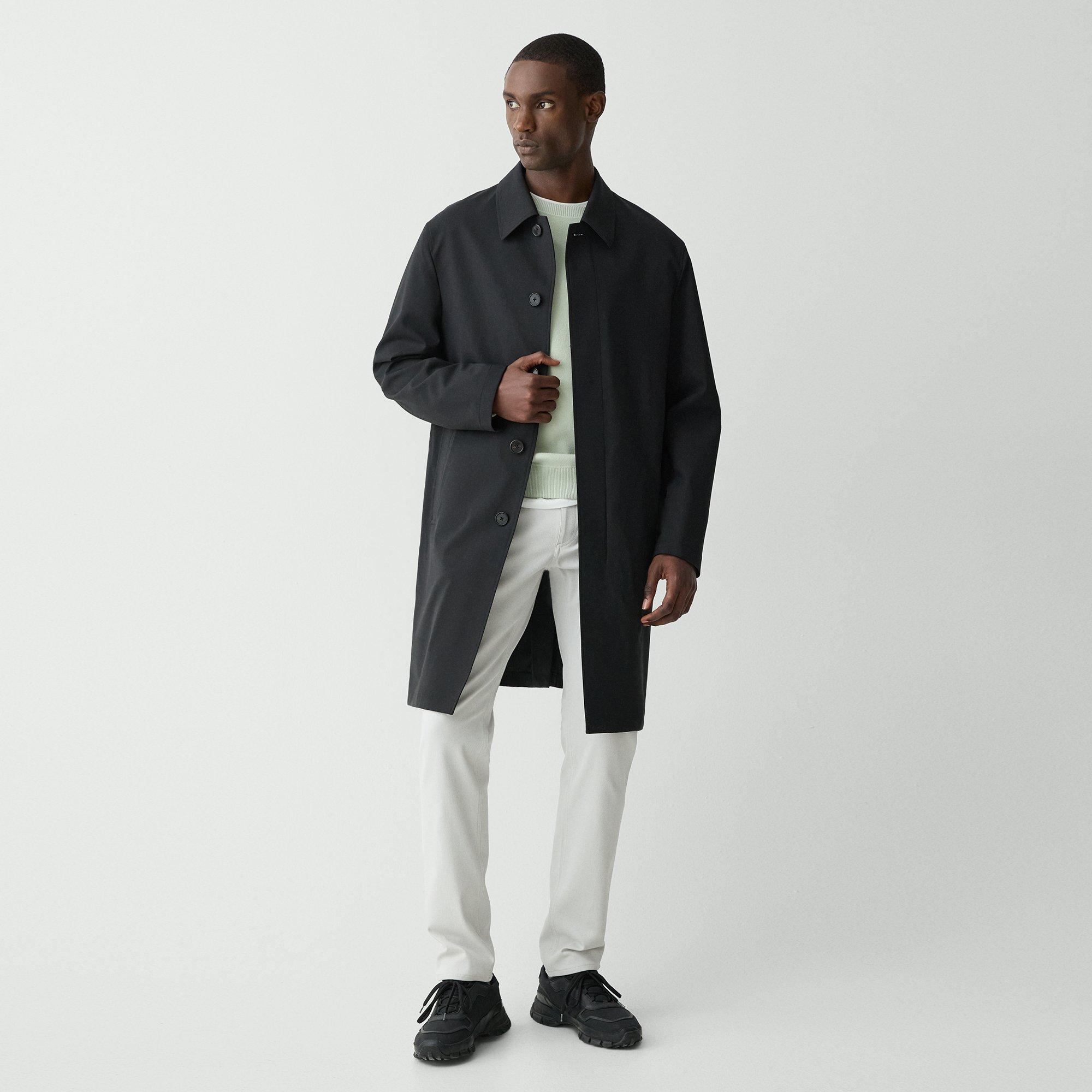 Theory Single-breasted Overcoat In Stretch Wool In Deep Black