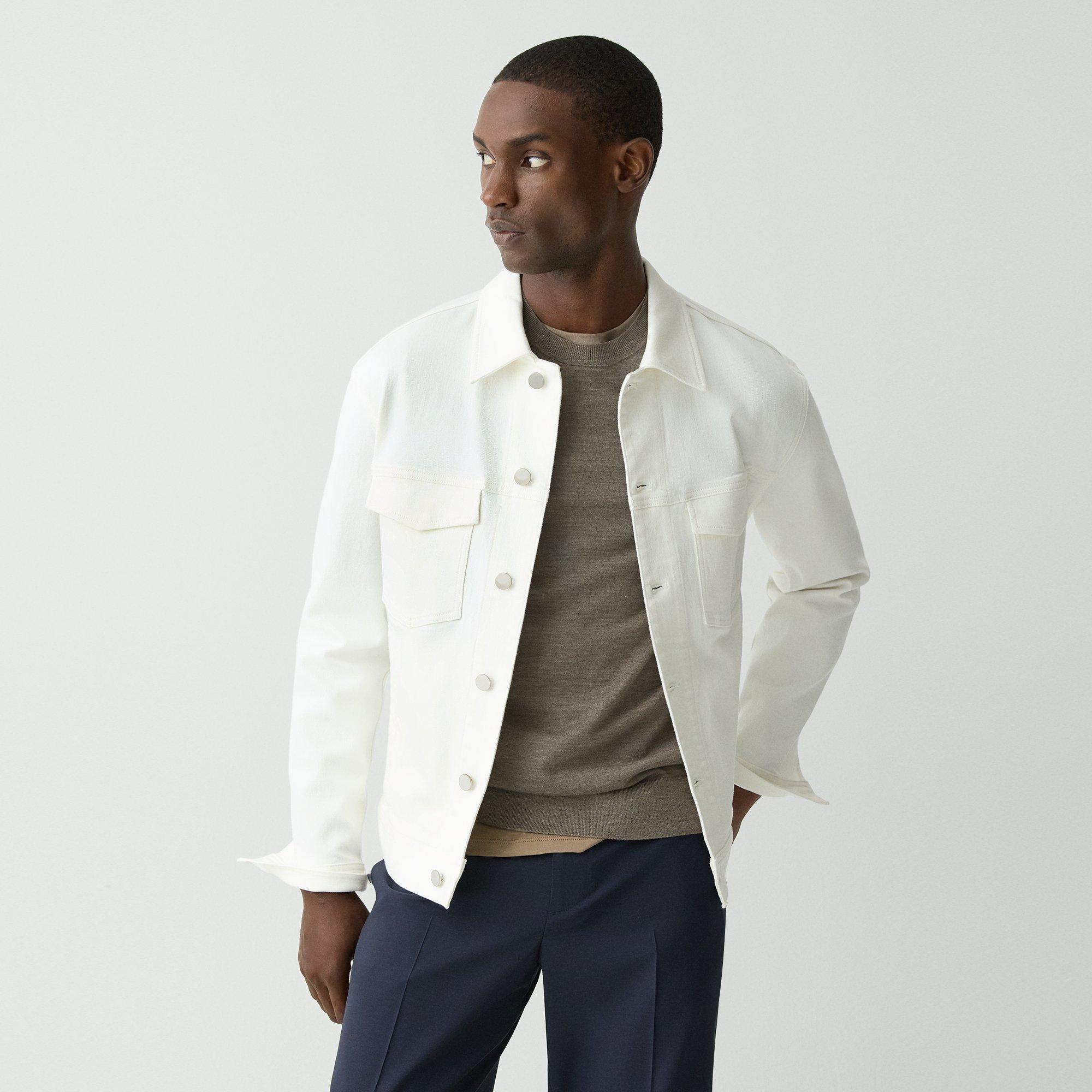 Theory City Trucker Jacket In Stretch Denim In White