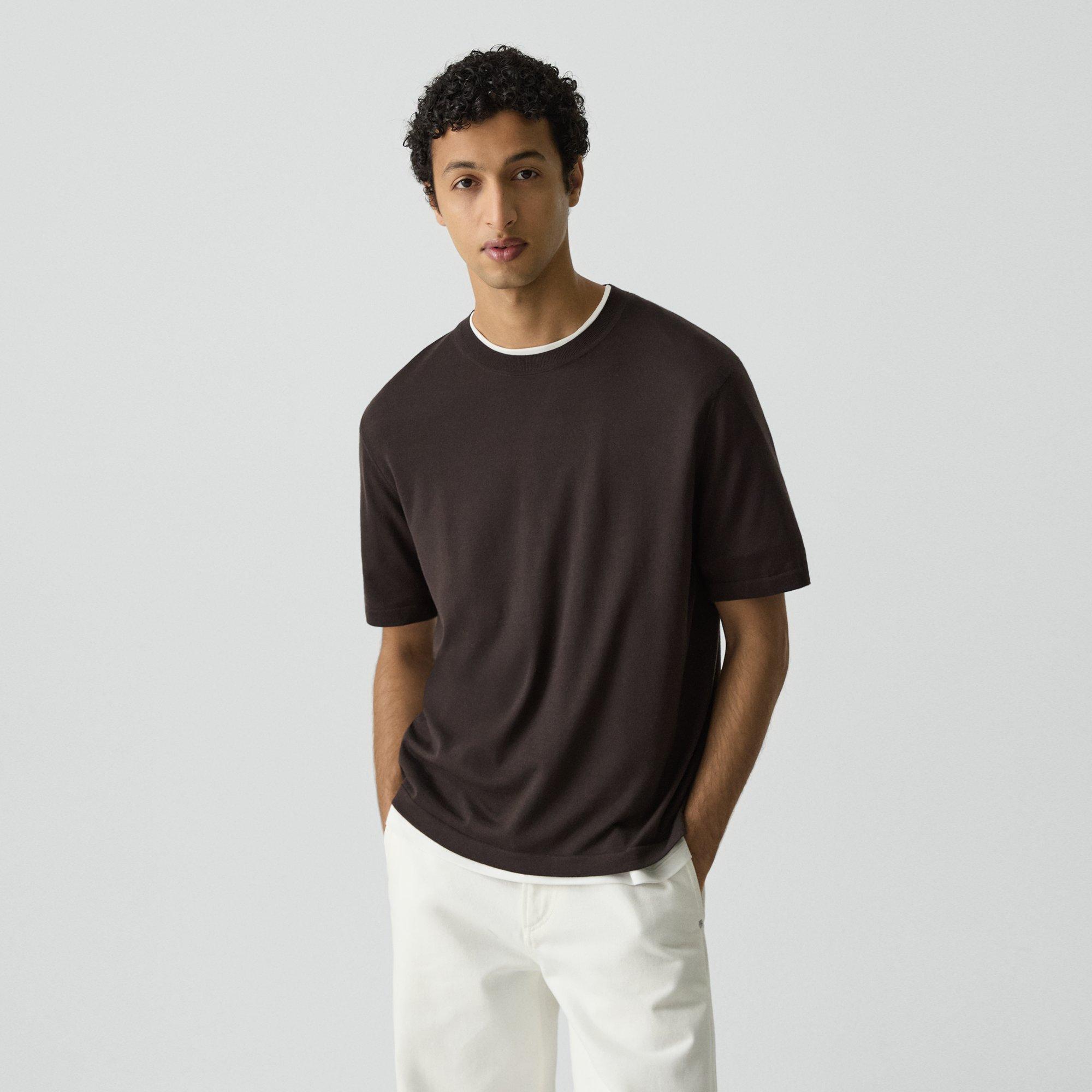Theory Relaxed Sweater Tee In Regal Wool In Brown