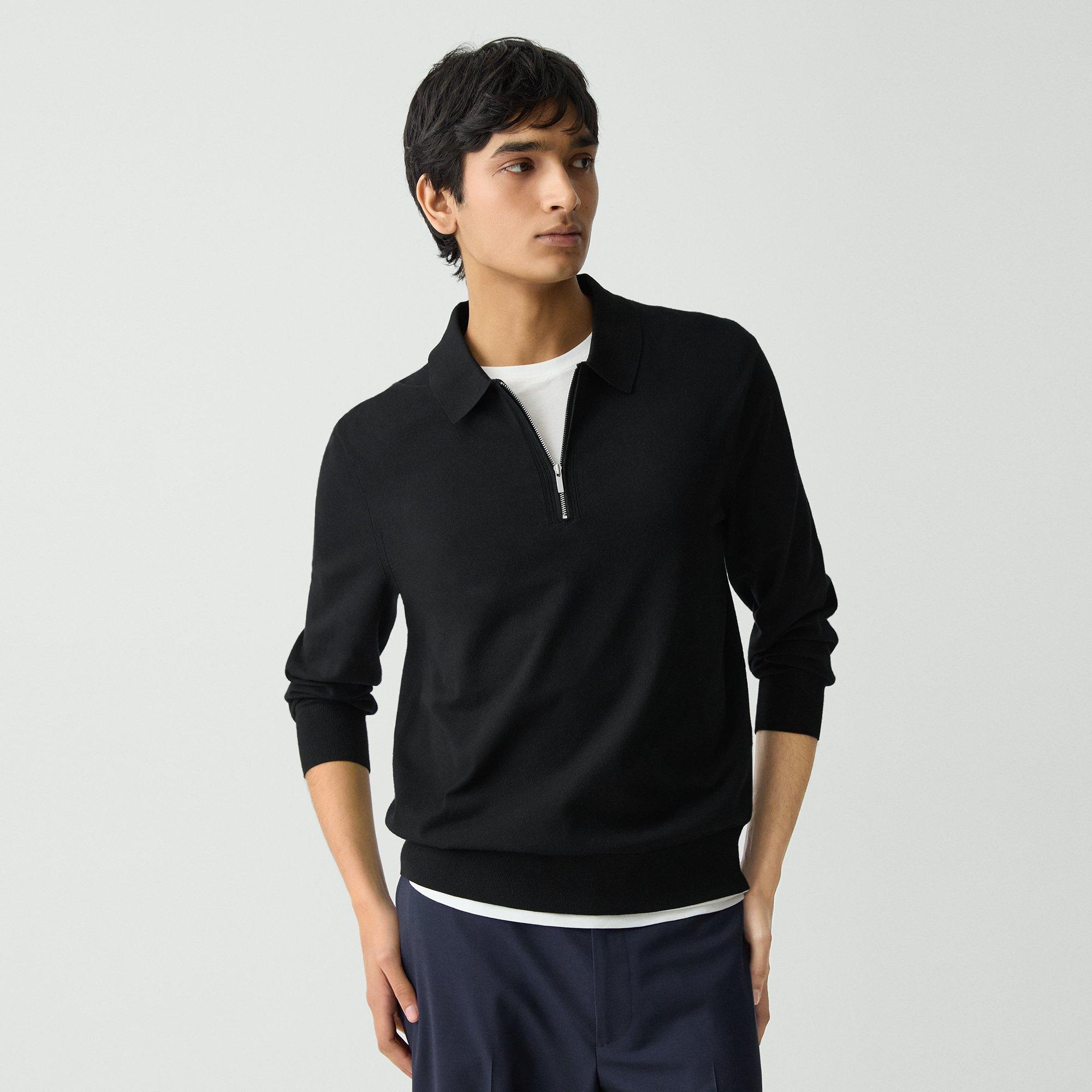 Theory Quarter-zip Polo Sweater In Light Bilen In Black