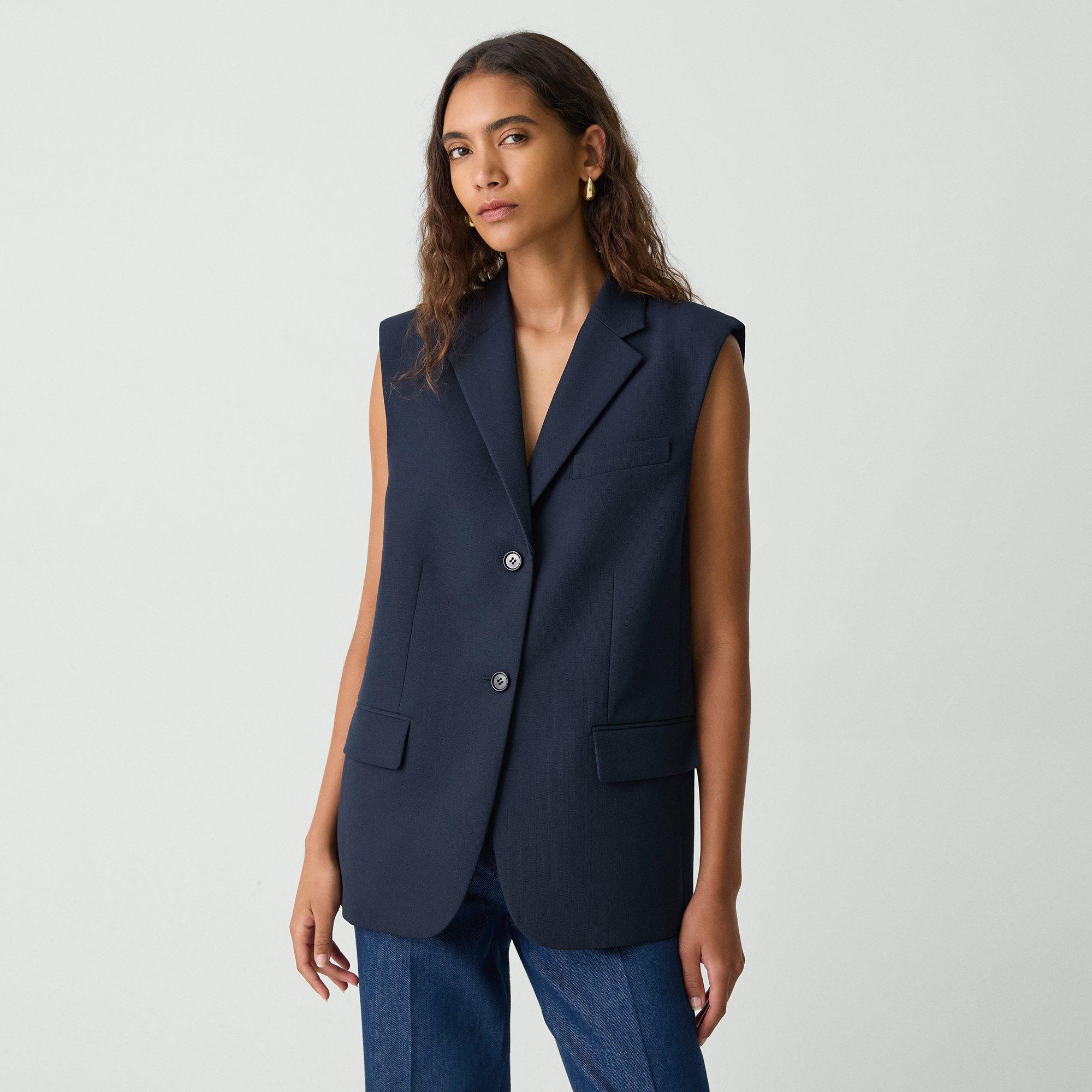 Theory Oversized Vest In Wool-blend In Nocturne Navy
