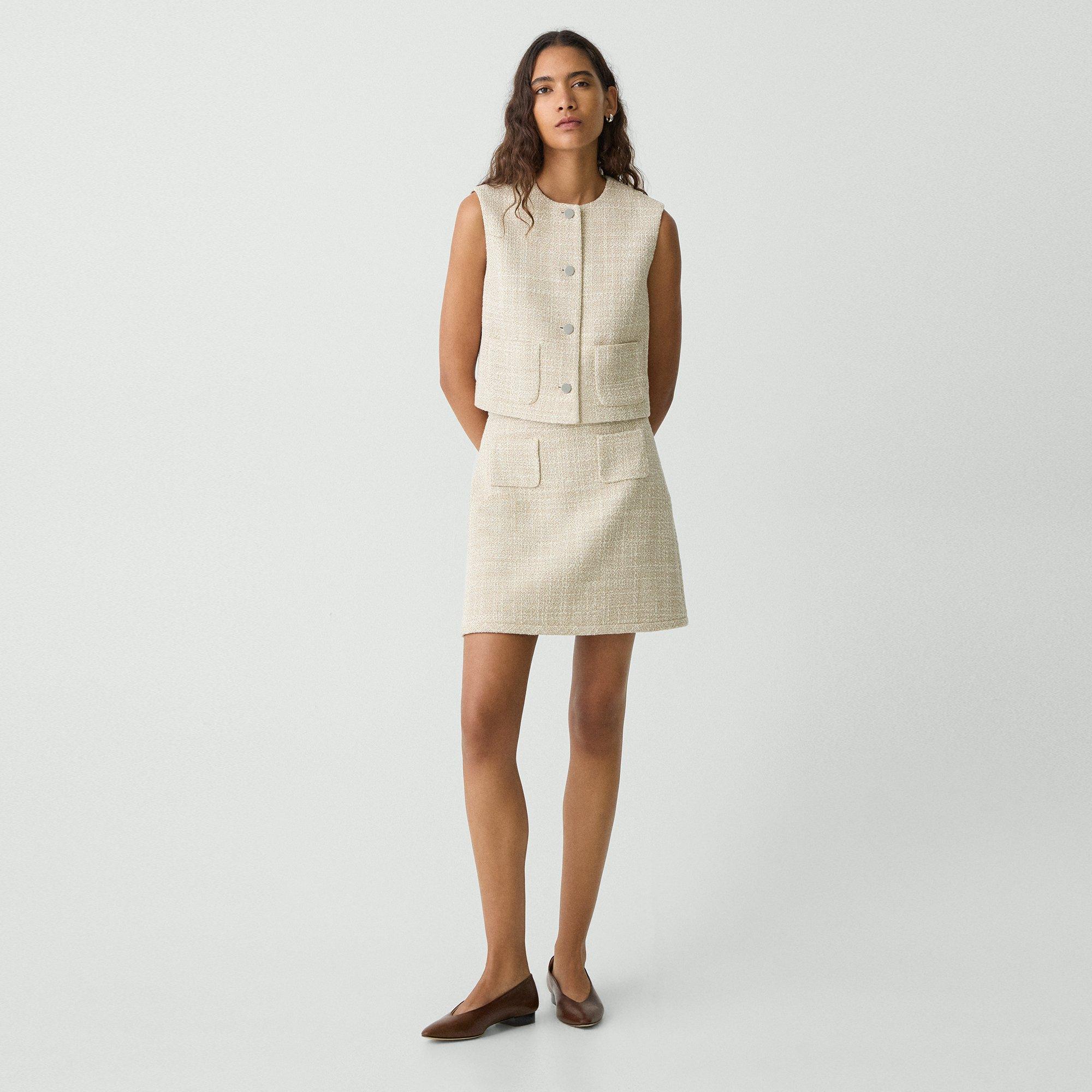 Theory A-line Mini Skirt In Texture Tweed In Taupe Multi