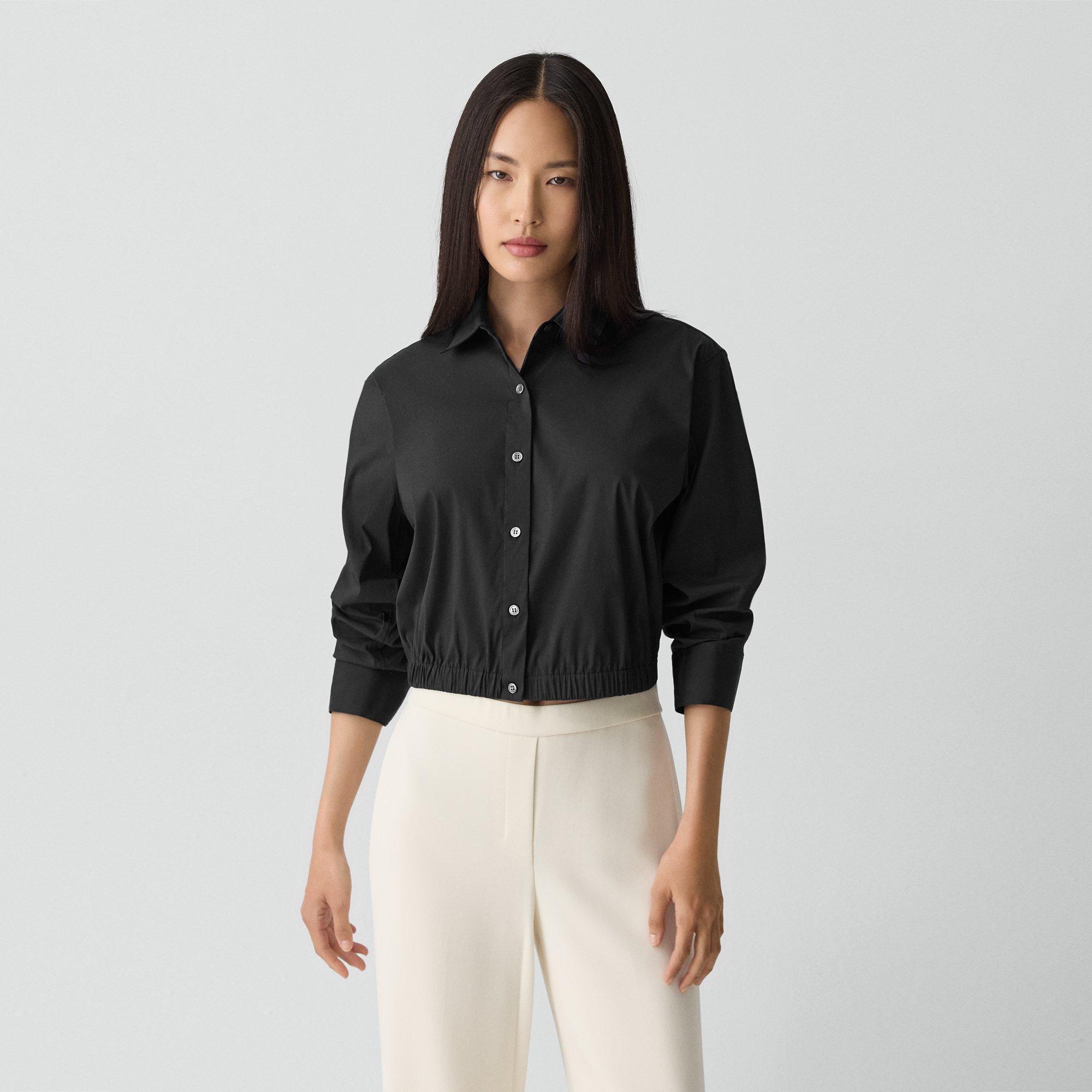 Theory Cropped Shirt In Good Cotton In Black