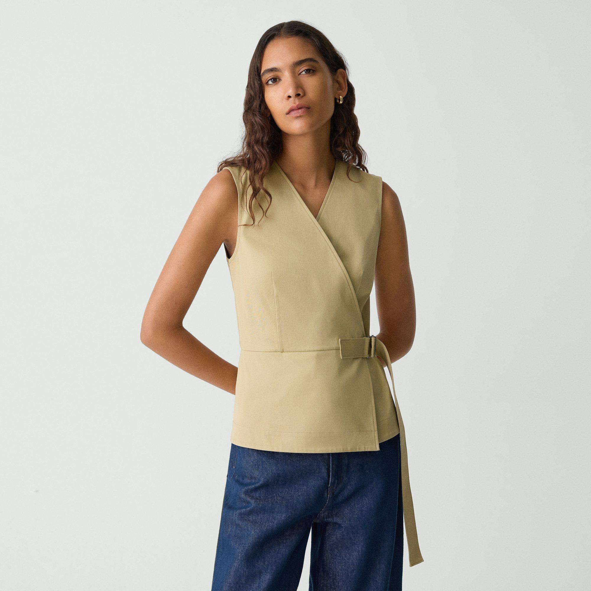 Theory Sleeveless Wrap Top In Cotton Chino In Brown