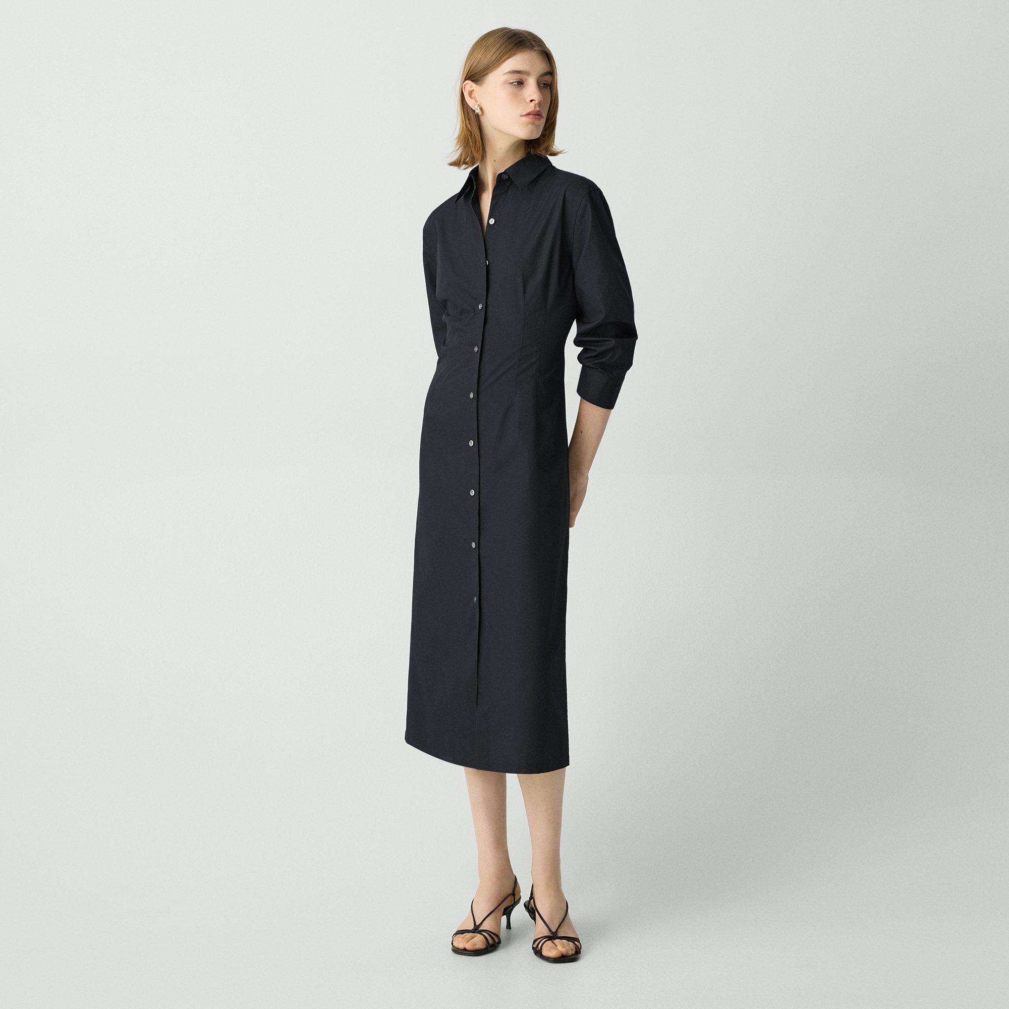 Theory A-line Midi Dress In Sleek Poplin In Black