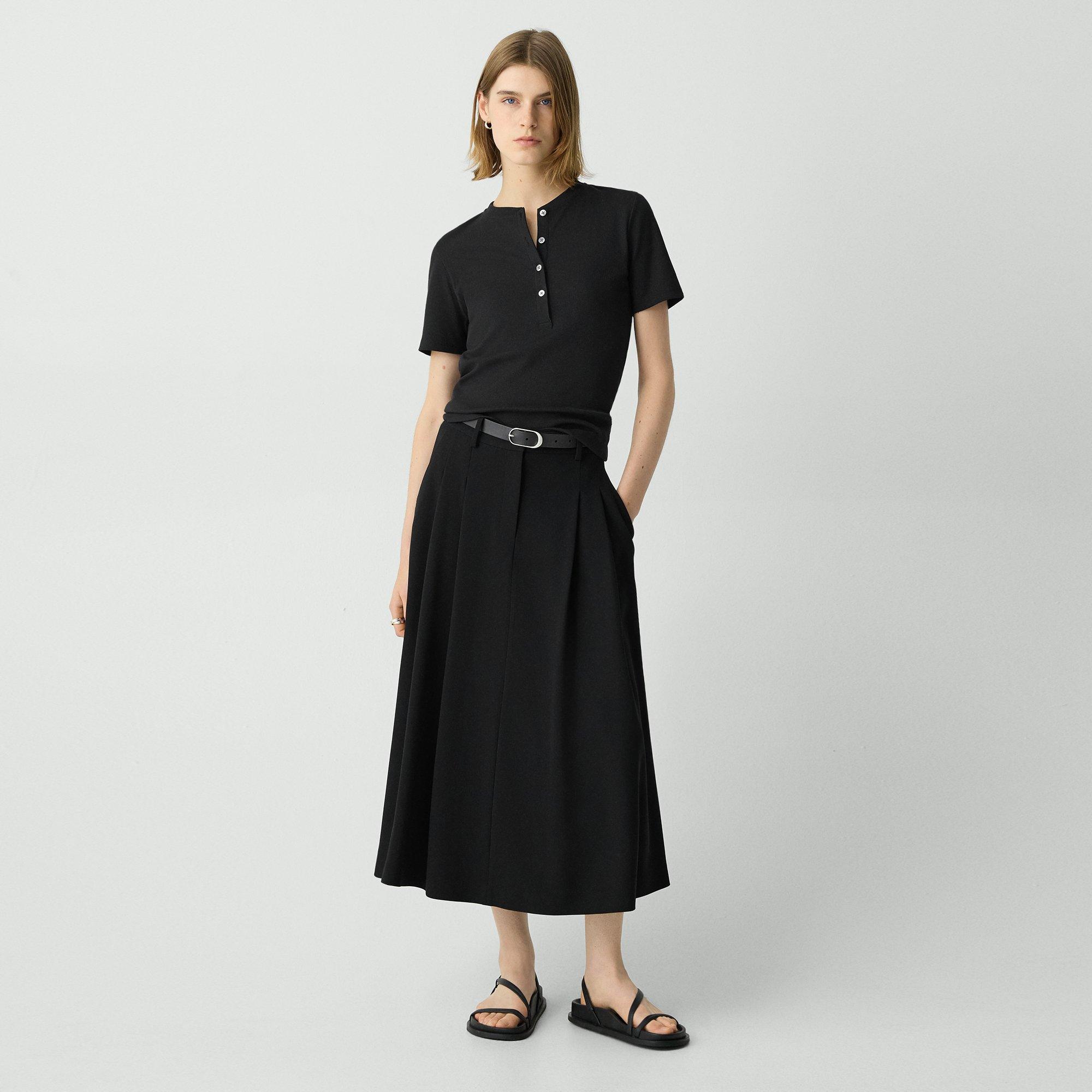 Theory Pleated A-line Skirt In Admiral Crepe In Black